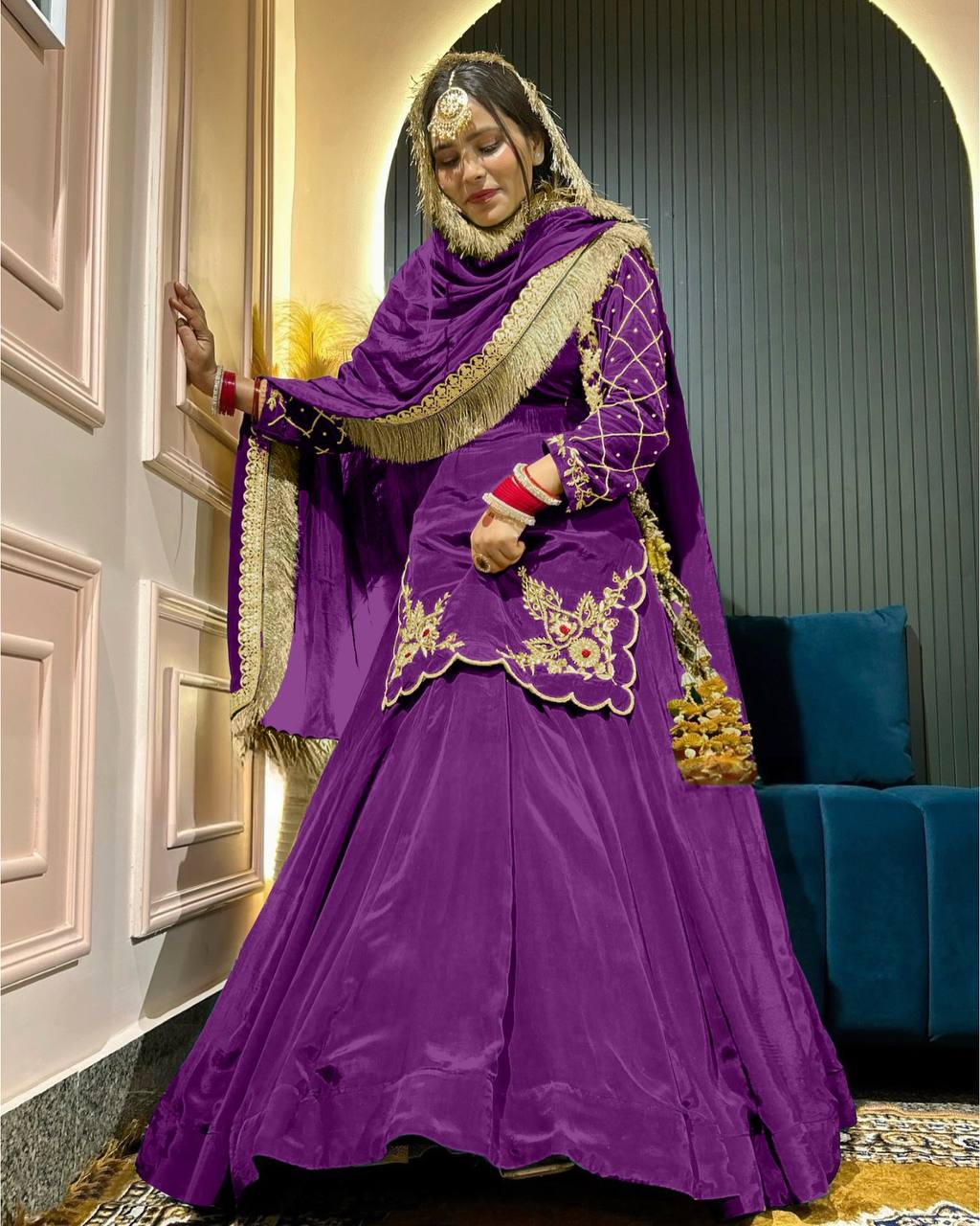 Natural Crep Silk Kurta Lehenga with Dupatta Set