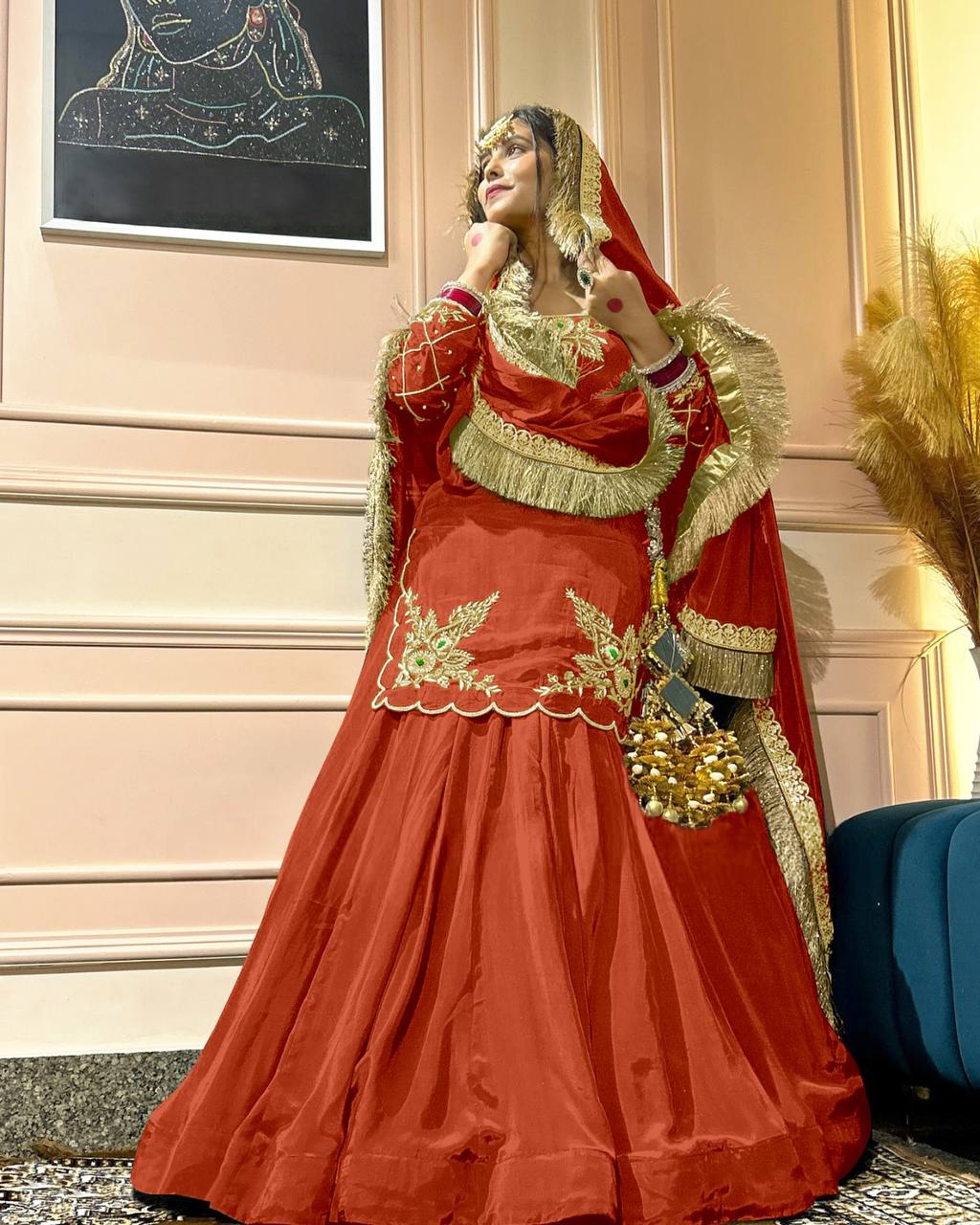 Natural Crep Silk Kurta Lehenga with Dupatta Set