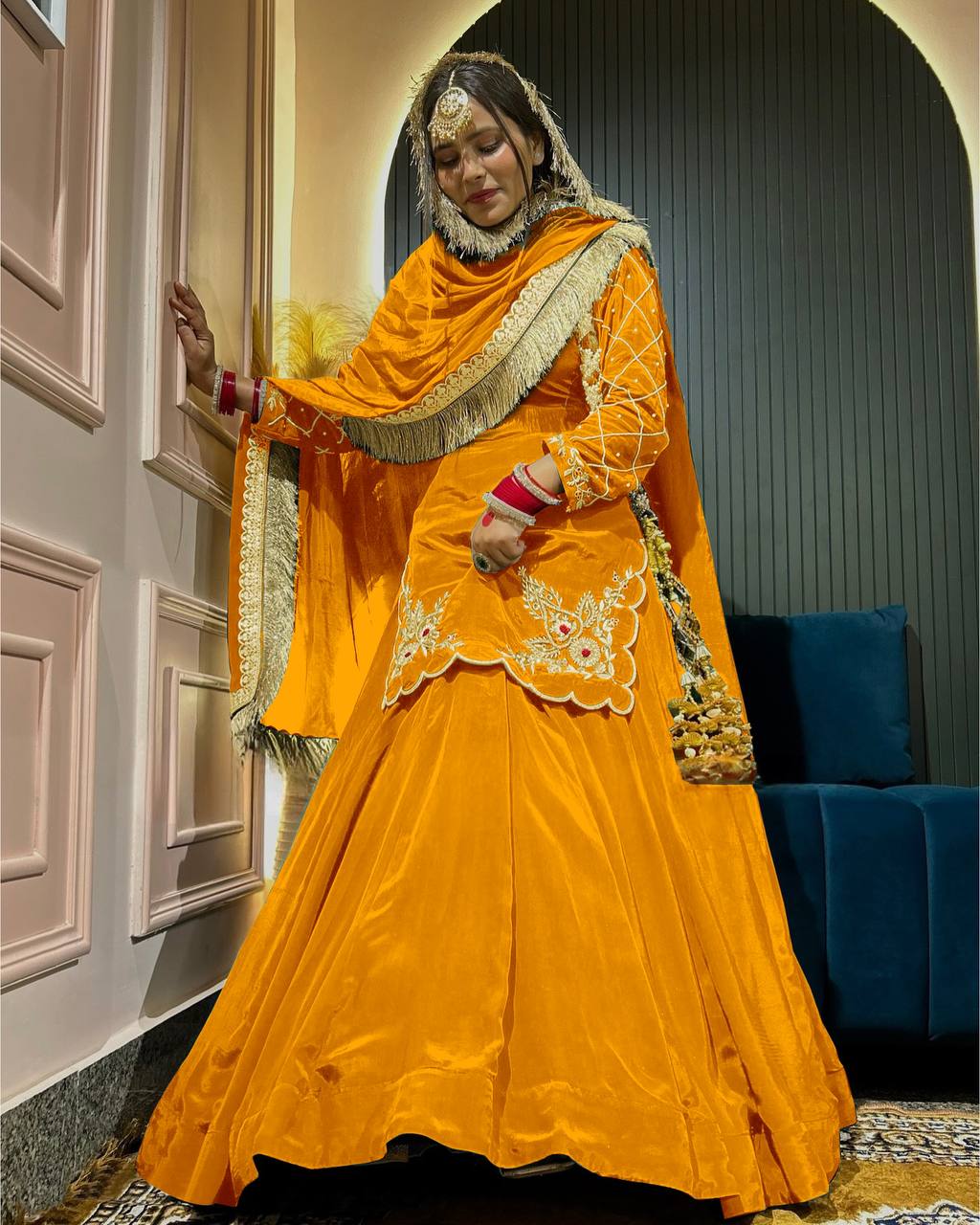 Natural Crep Silk Kurta Lehenga with Dupatta Set