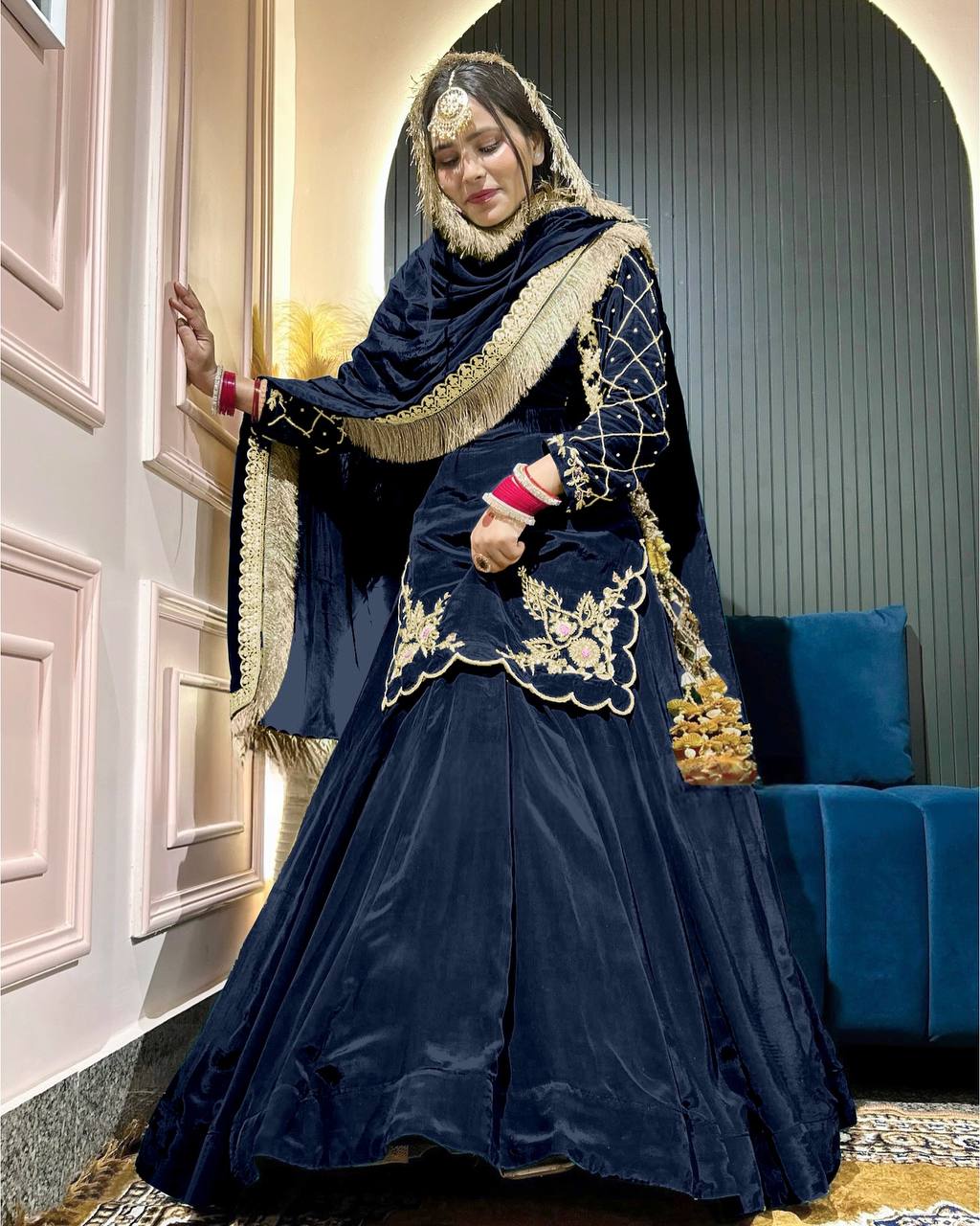 Natural Crep Silk Kurta Lehenga with Dupatta Set