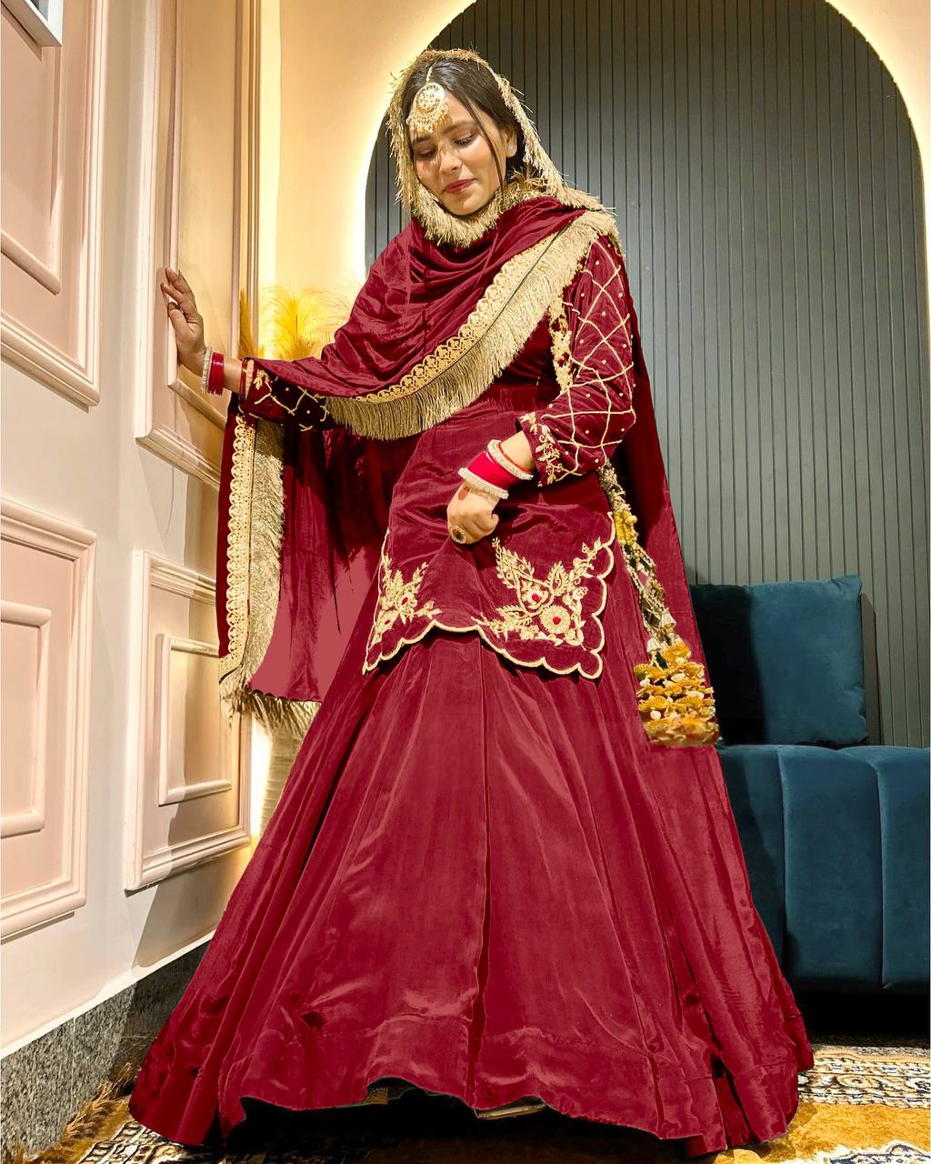 Natural Crep Silk Kurta Lehenga with Dupatta Set