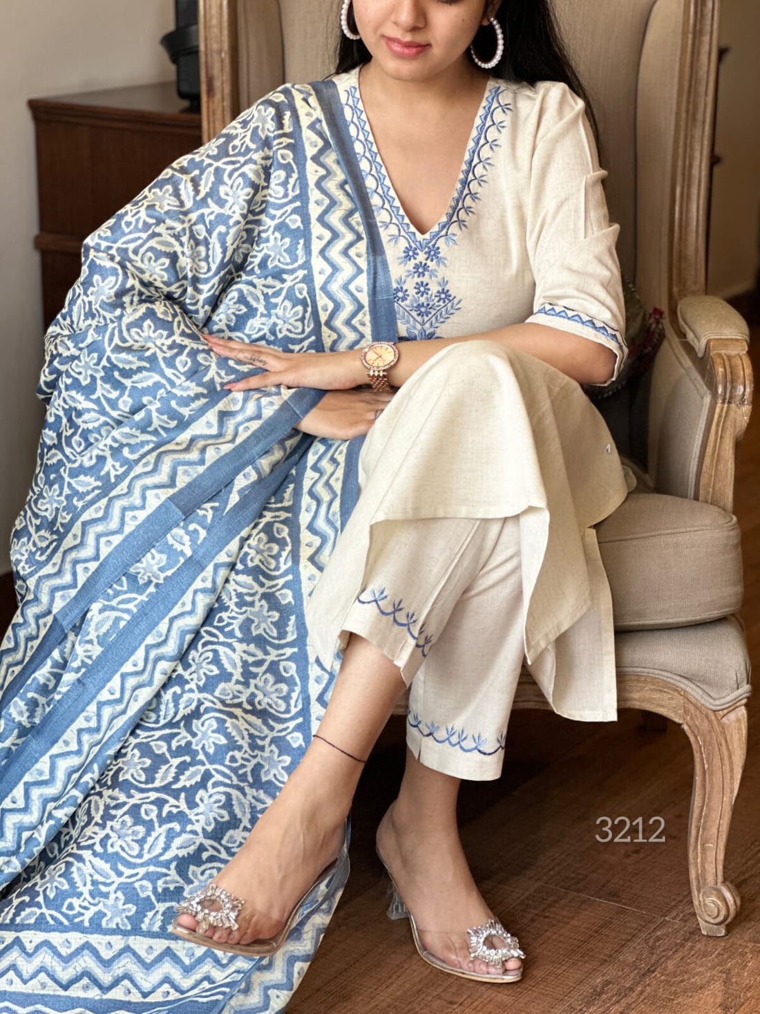 Handloom cotton kurta pant and Dupatta