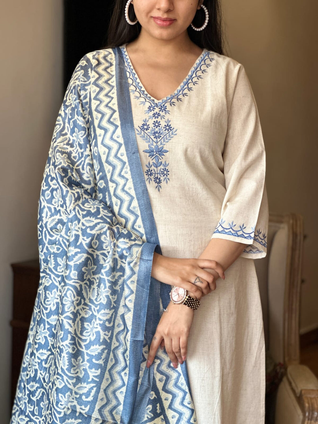 Handloom cotton kurta pant and Dupatta