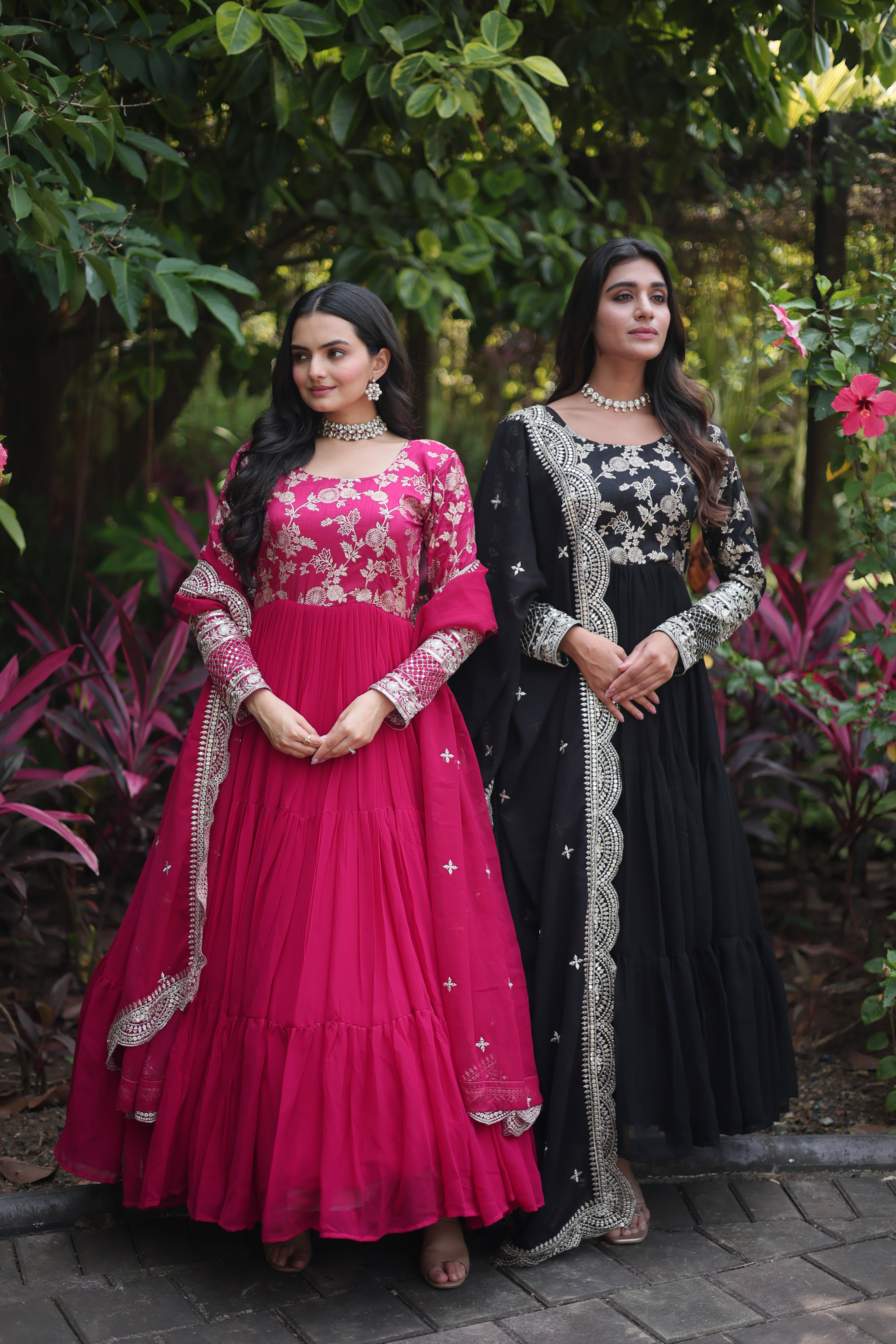 Faux Blooming Embroidered Cut-Work Gown With Dupatta Sets