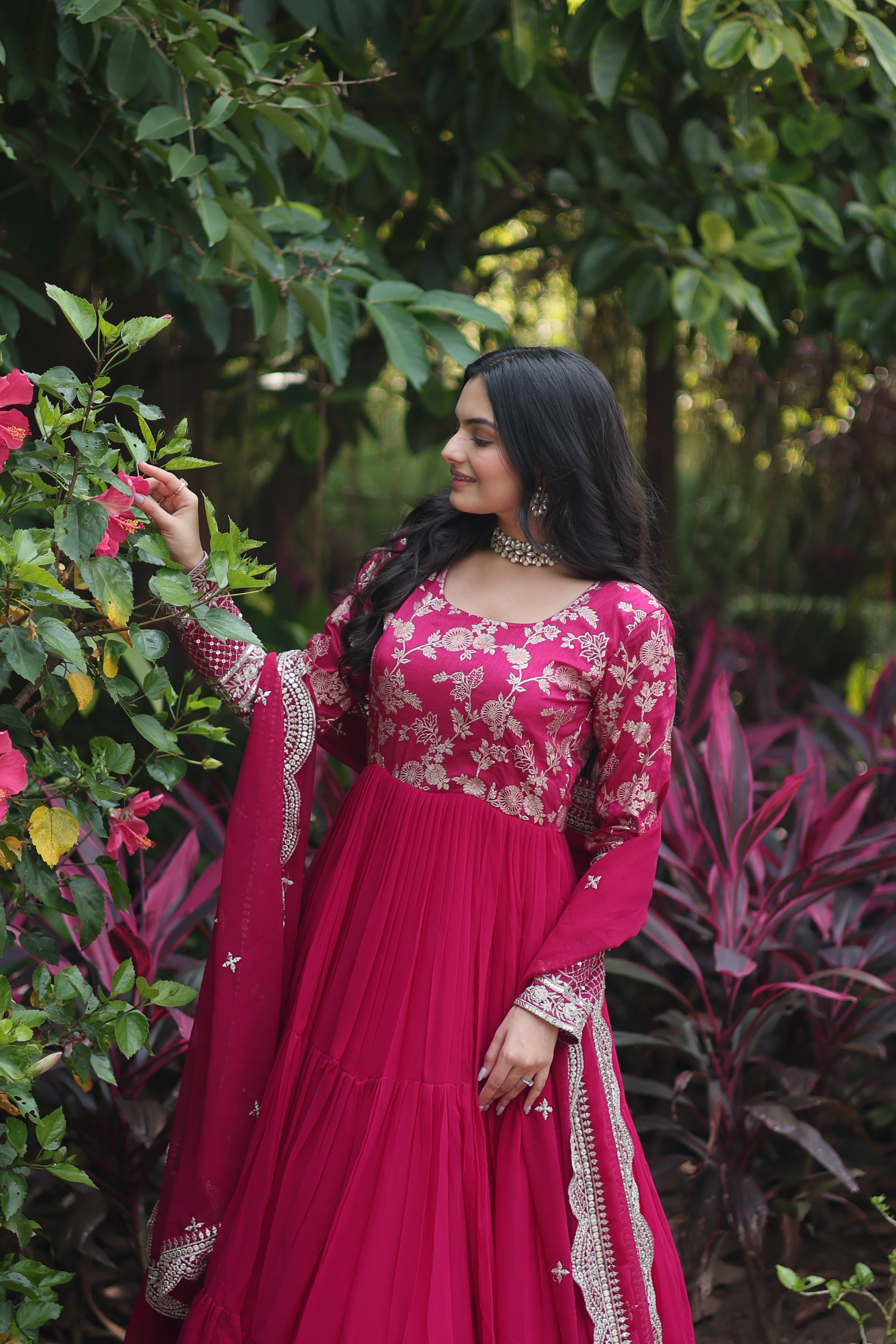 Pink Faux Blooming Embroidered Cut-Work Gown With Dupatta Set