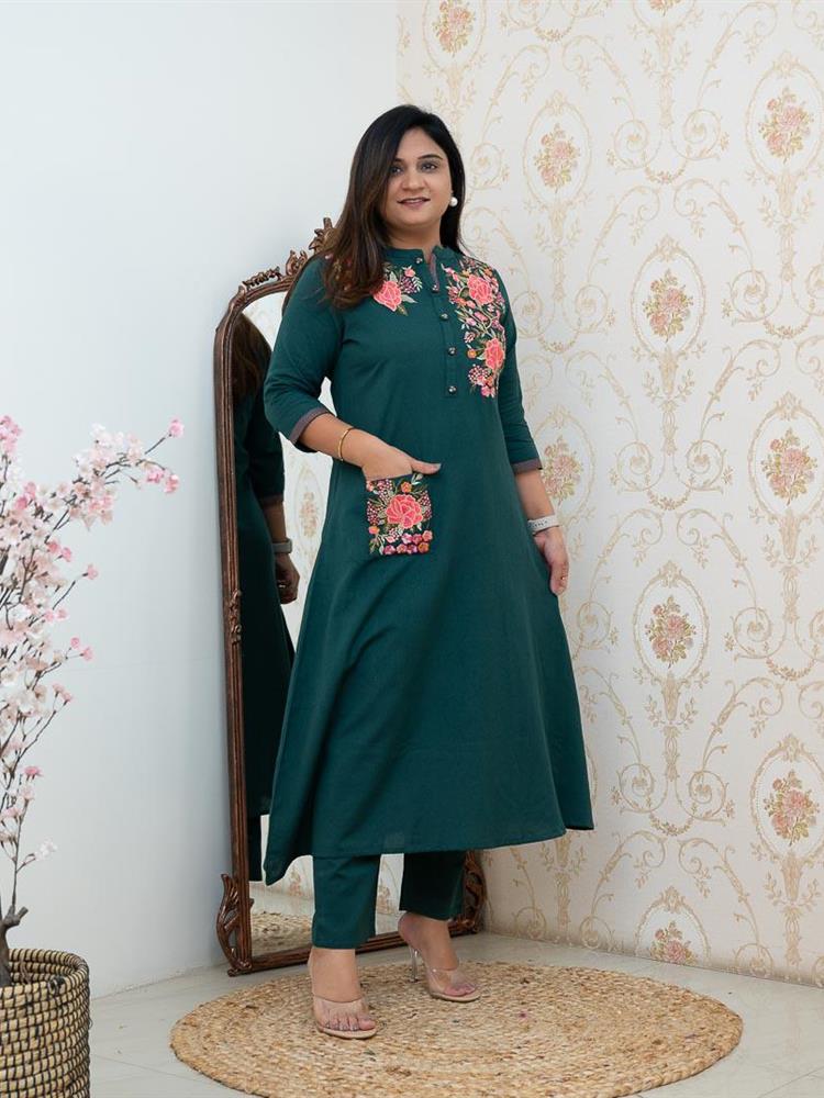 Cotton Embroidered A-line Casual Coord Set