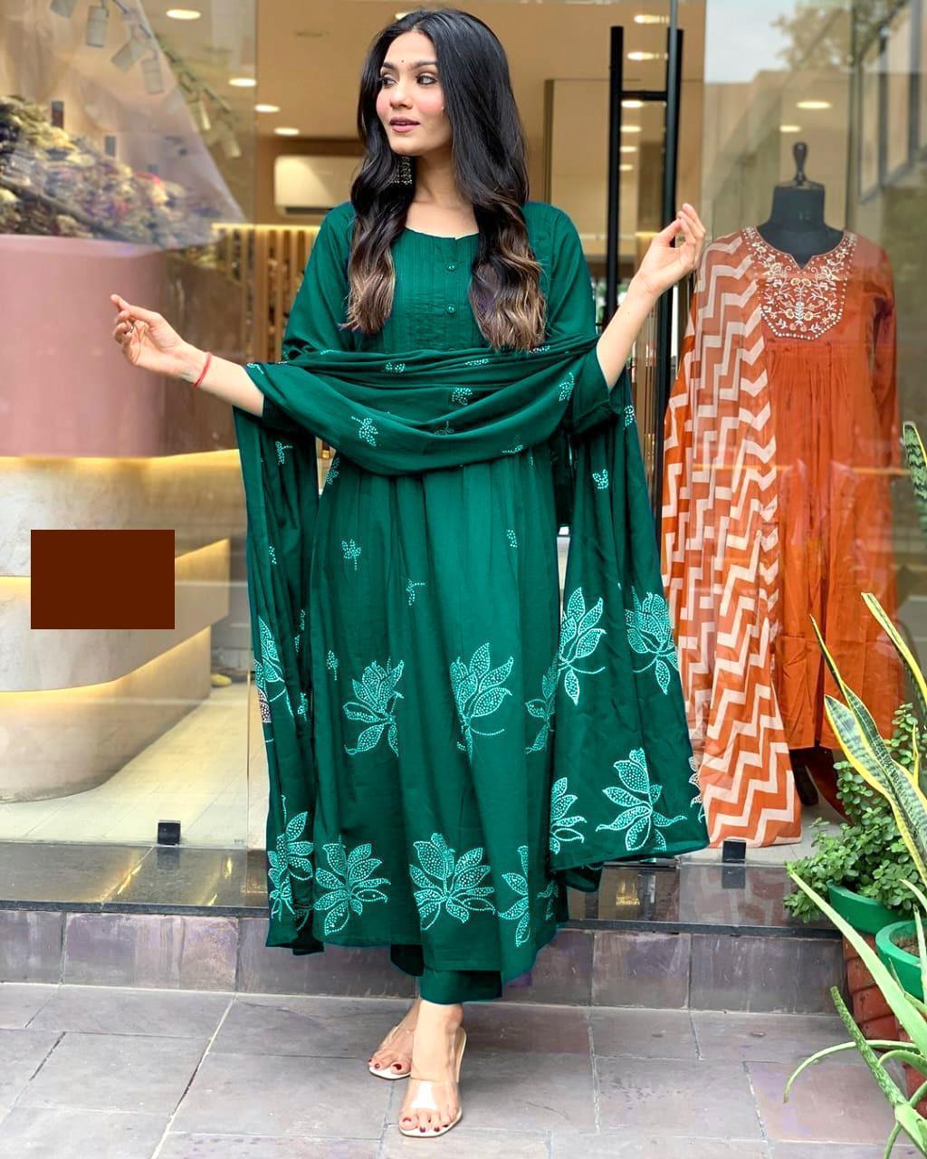 Latest Designer Beautiful Anarkali Style Cotton Kurti Set