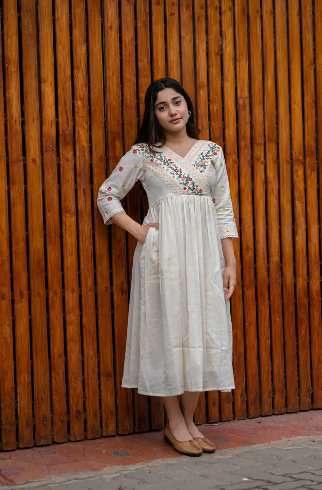 White Cotton gown full embroidered designer kurti