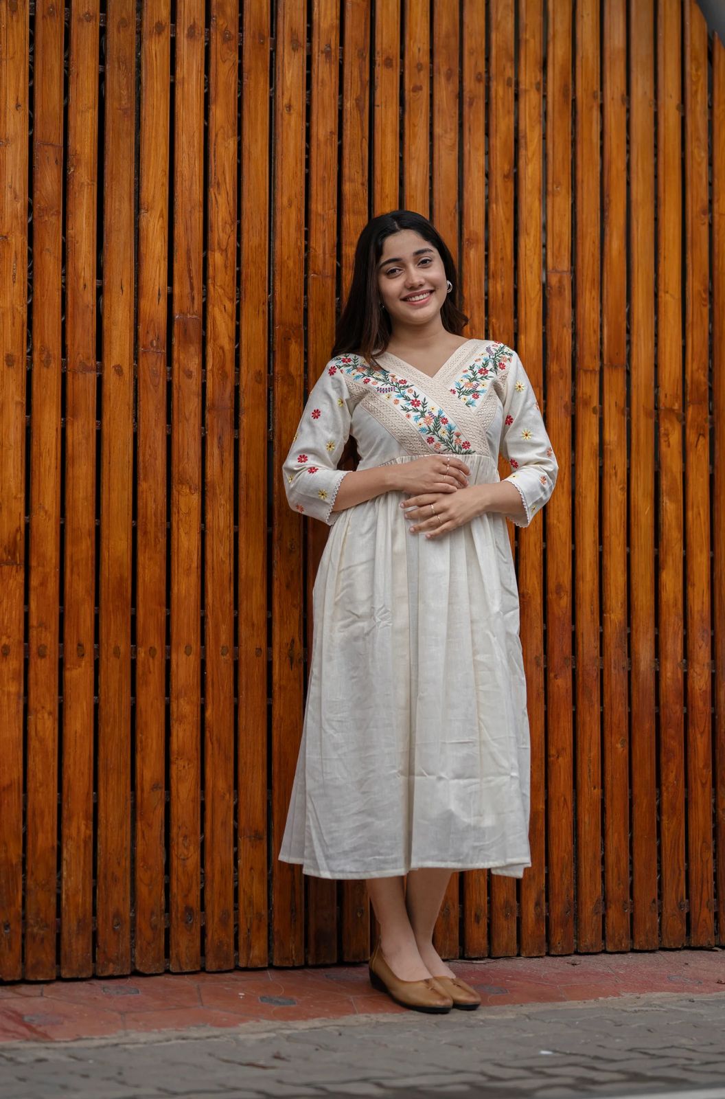 White Cotton gown full embroidered designer kurti