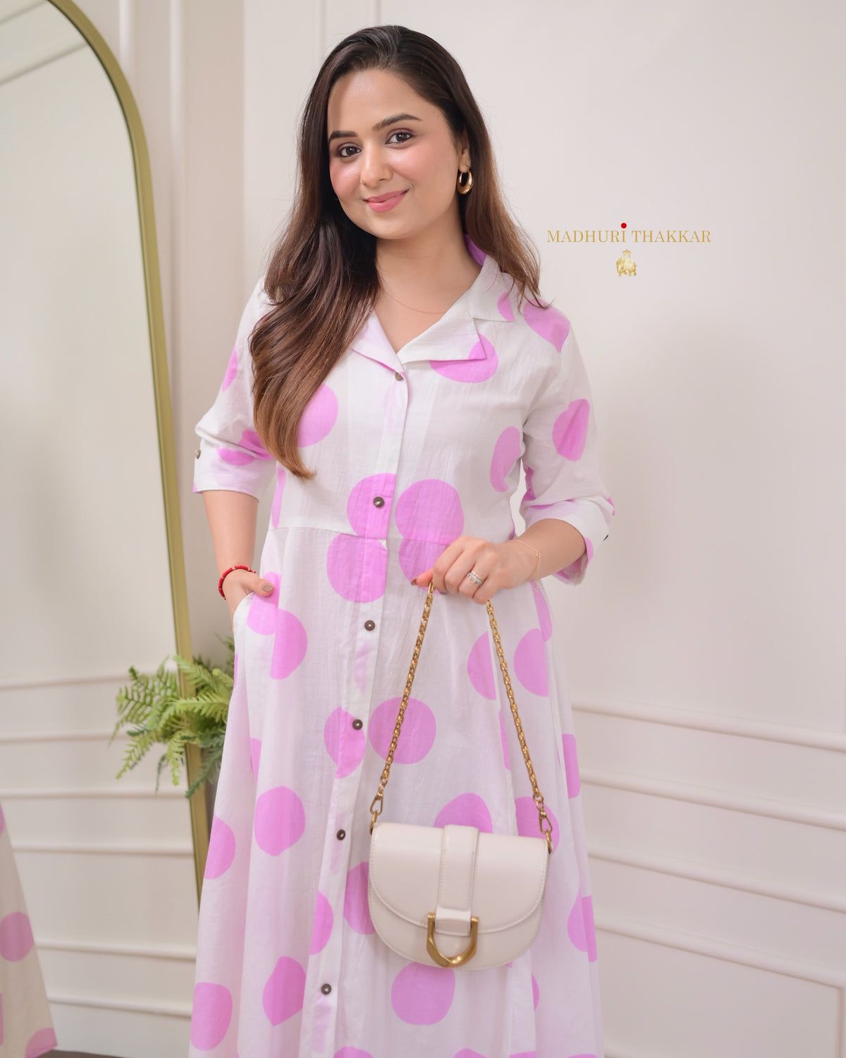 Women Polka Dots Cotton A Line kurti