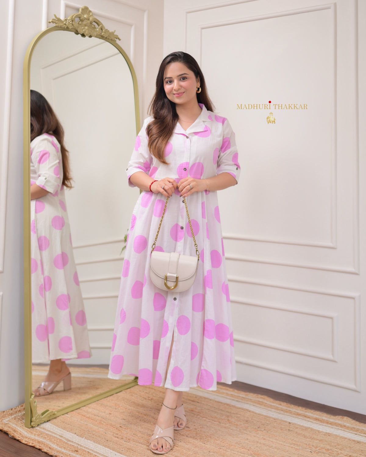 Women Polka Dots Cotton A Line kurti