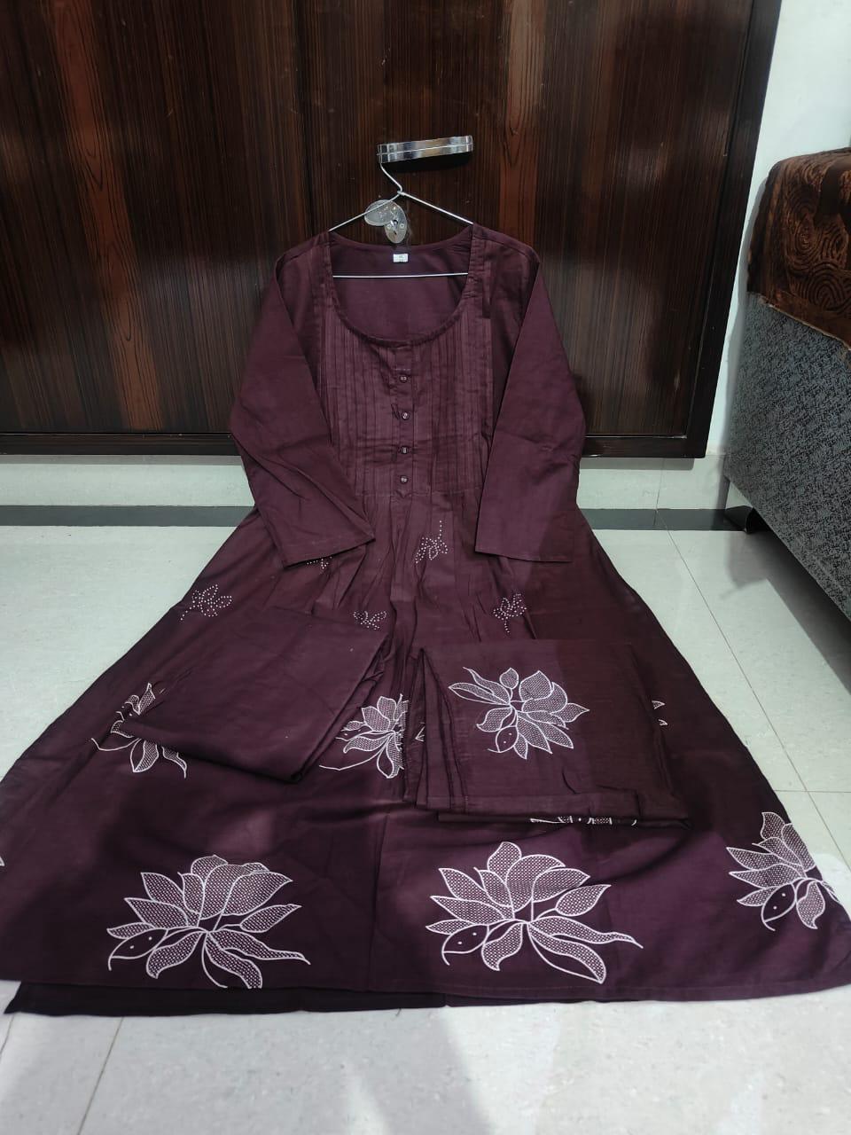 Latest Designer Beautiful Anarkali Style Cotton Kurti Set