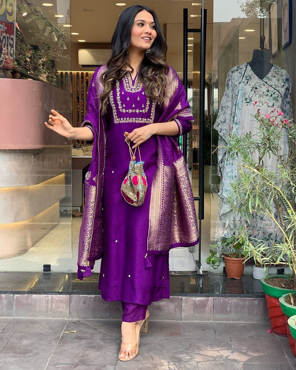 Women's Straight Heavy Embroidery Worked Kurta Pant and Dupatta set