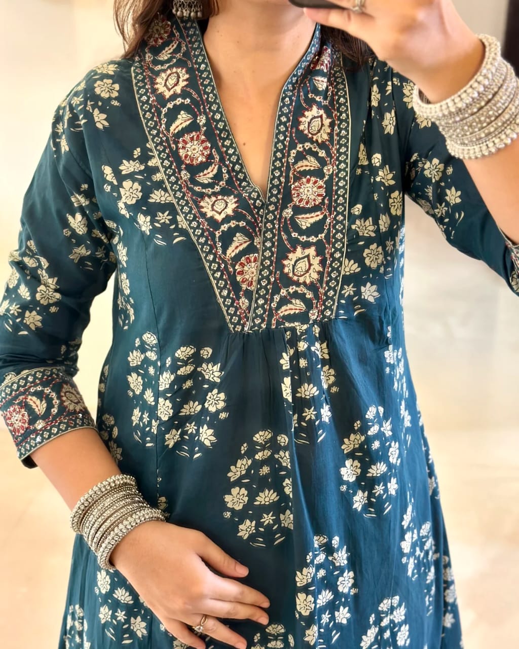 Women's Cotton Kurti with Floral Print,Anarkali 3pc set