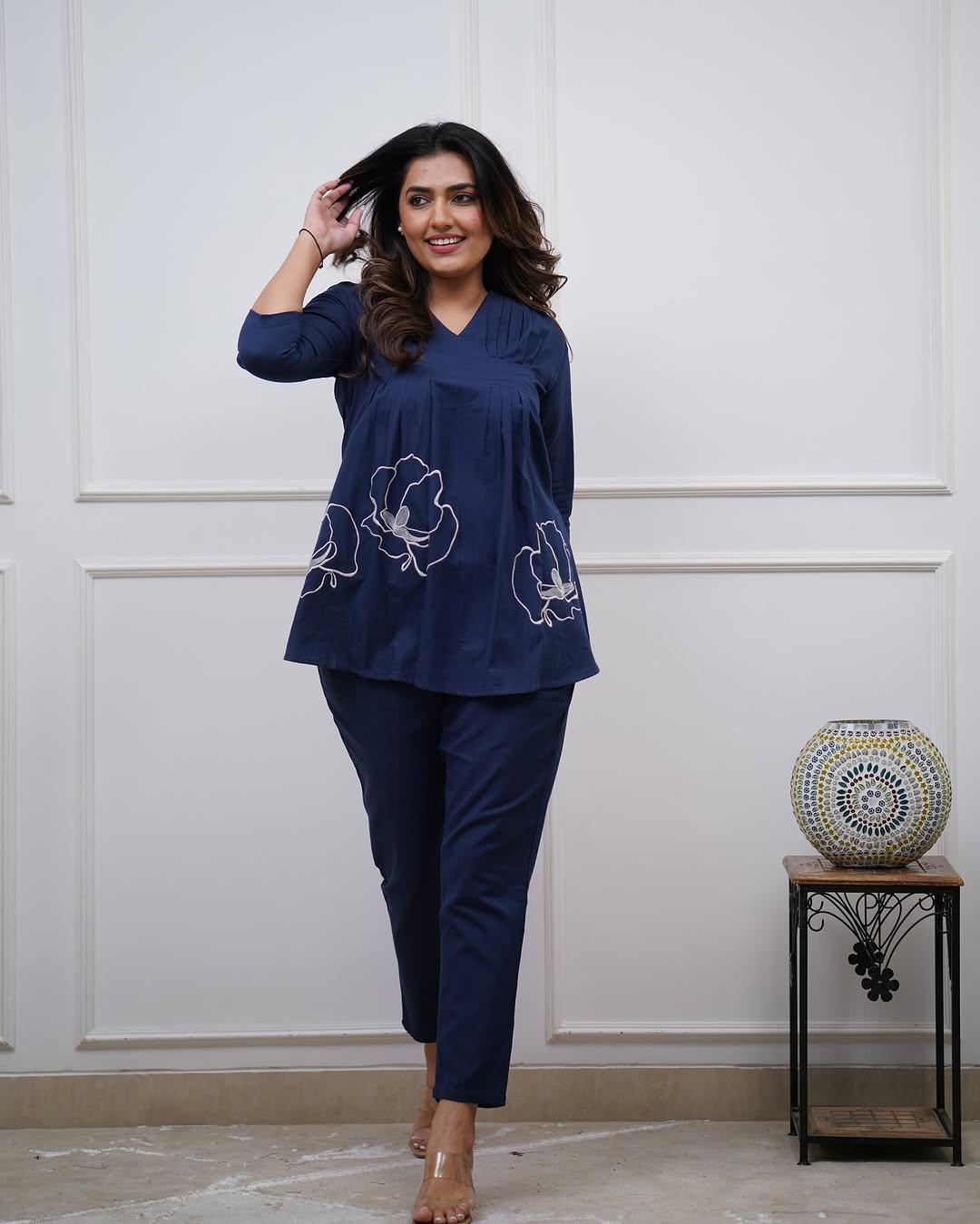 Classy Summers Special Cotton Cord Set with White Thread Embroidery