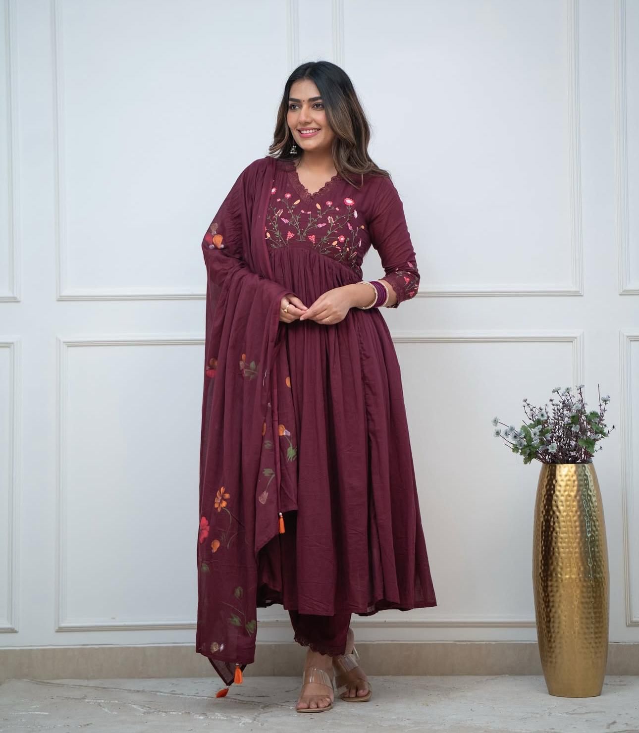 Cotton embroidered kurta pant with dupatta sets