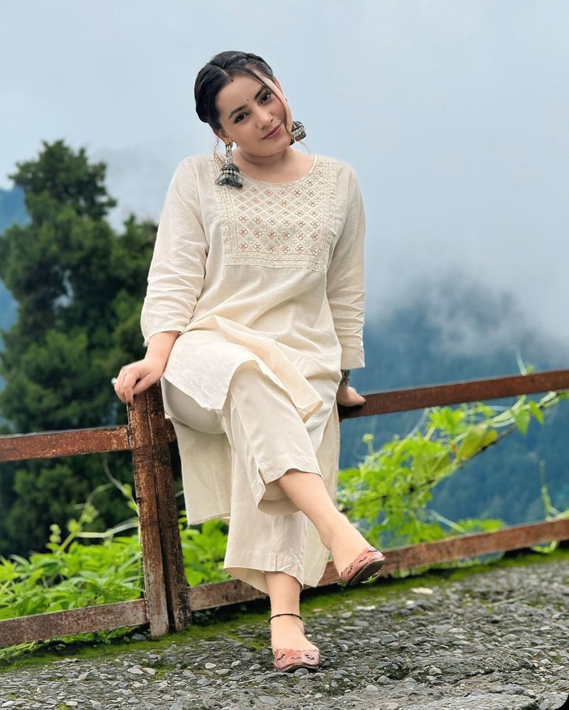 Designer Pure Cotton Kurta With Trousers