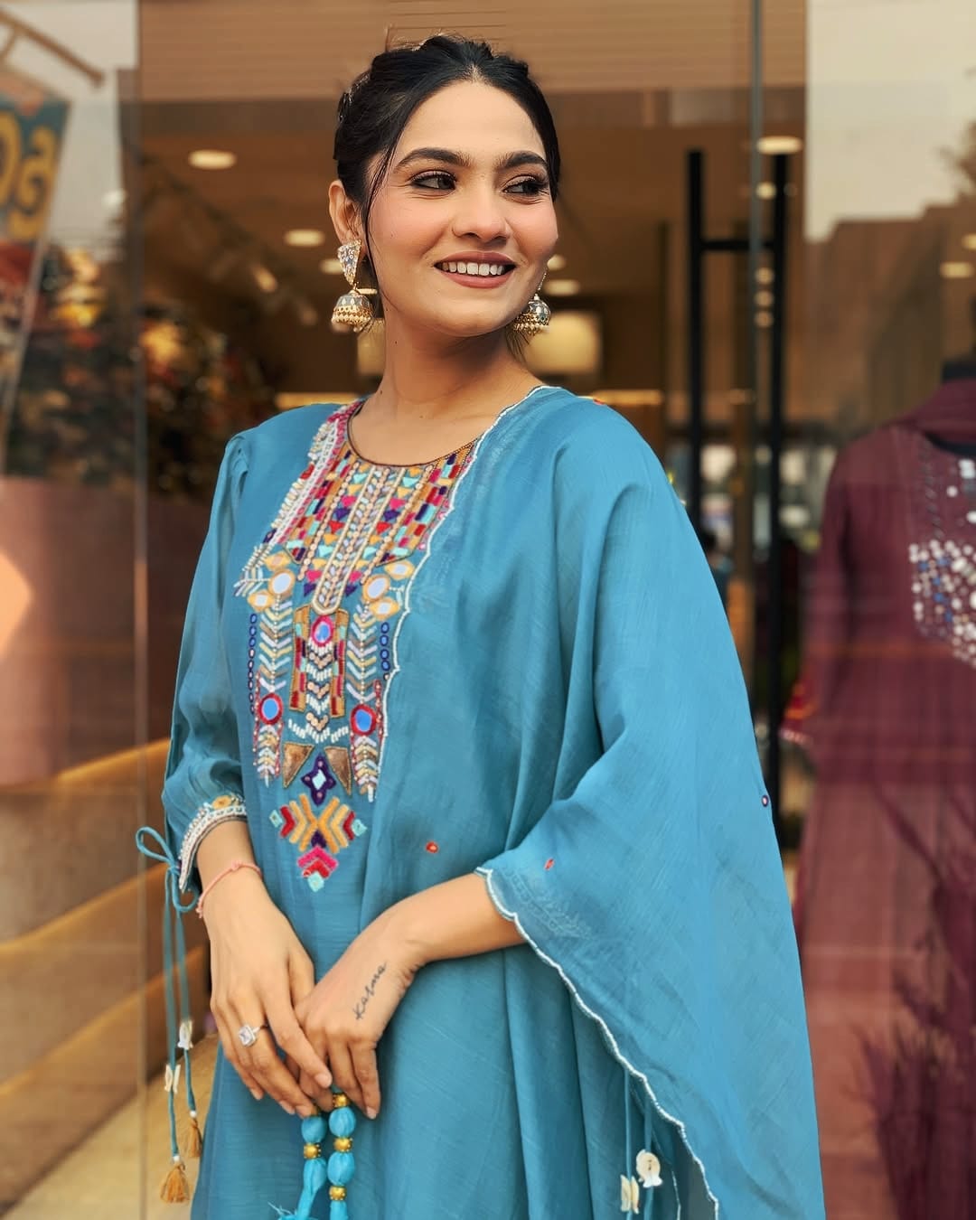 Embroidered Chanderi Suit Set with Dupatta
