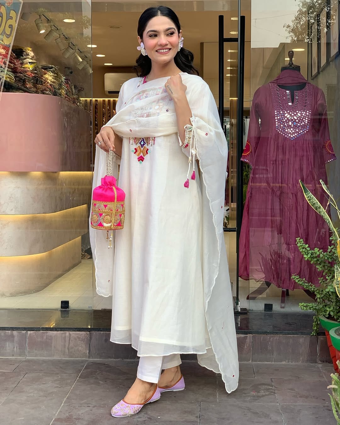 Embroidered Chanderi Suit Set with Dupatta