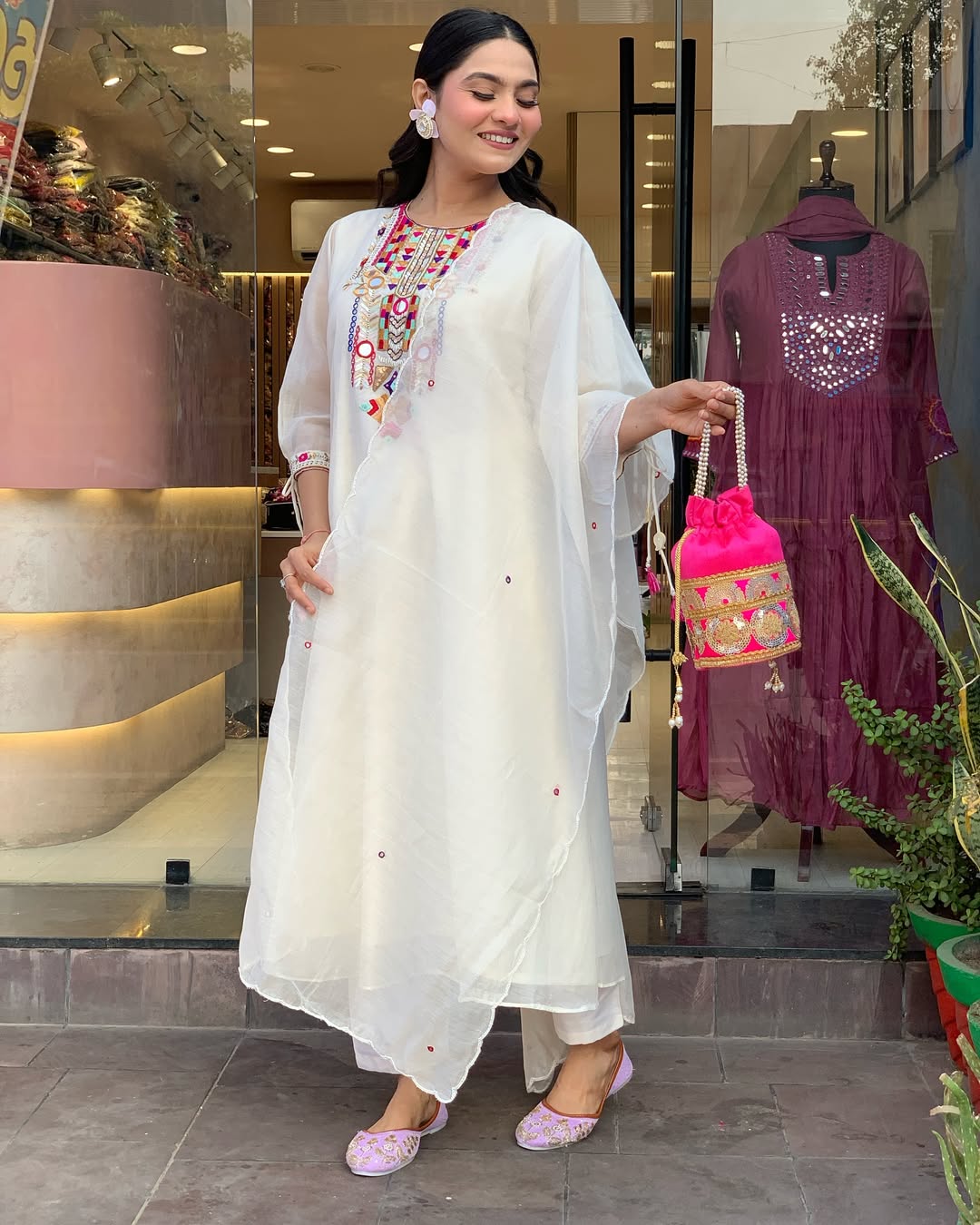 Embroidered Chanderi Suit Set with Dupatta