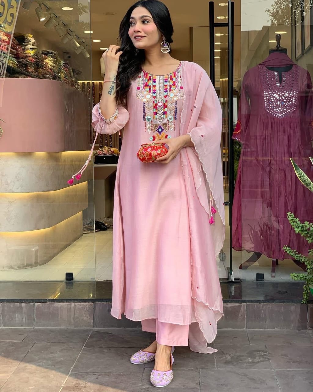 Embroidered Chanderi Suit Set with Dupatta