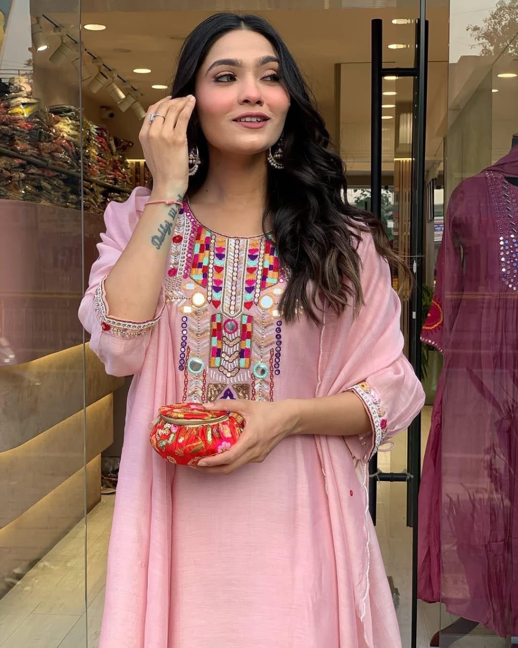 Embroidered Chanderi Suit Set with Dupatta