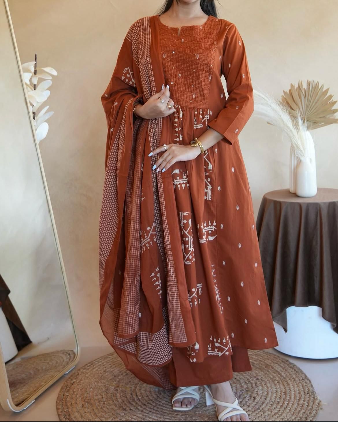 Women ethnic cotton printed kurta pant with dupatta set
