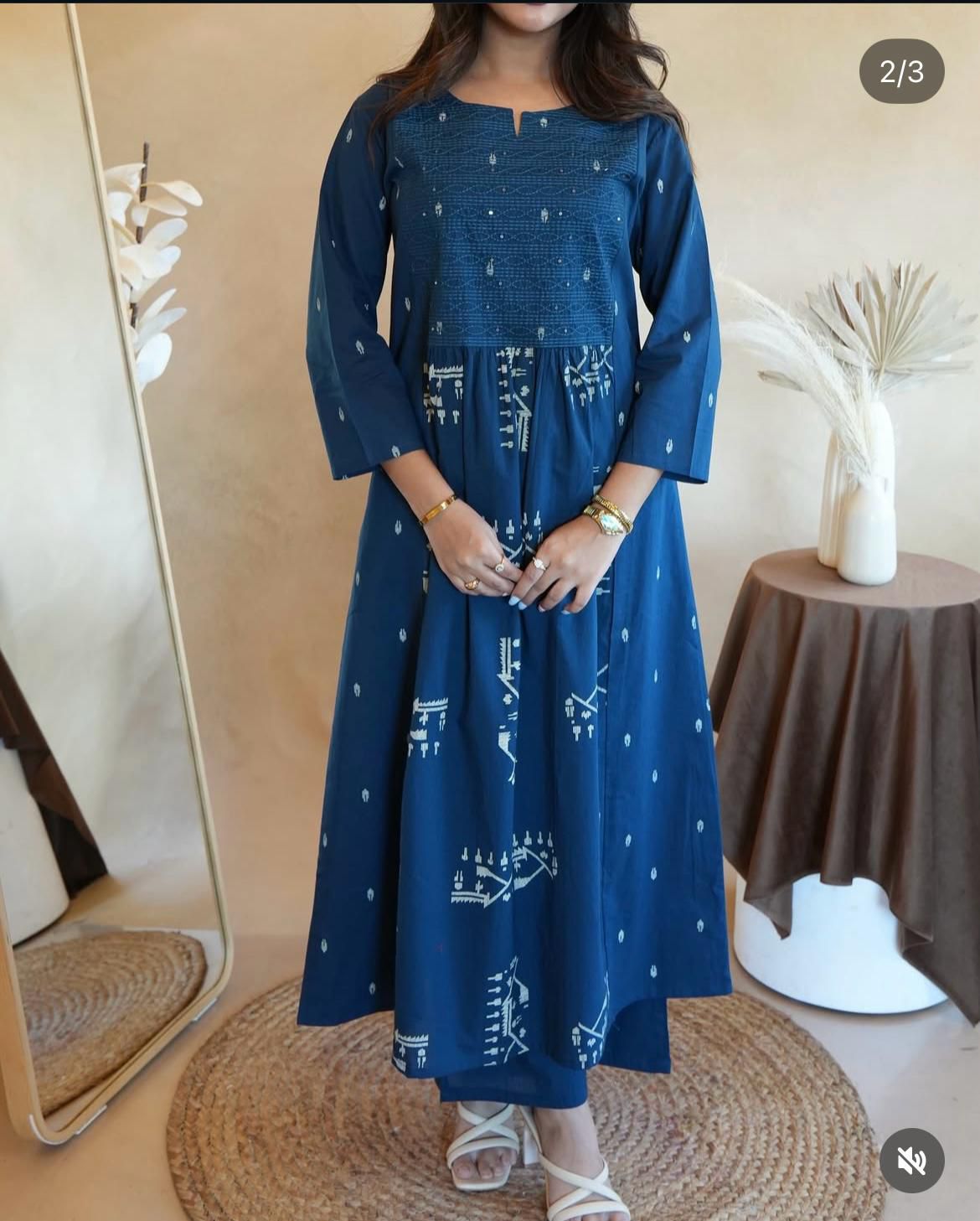 Women ethnic cotton printed kurta pant with dupatta set