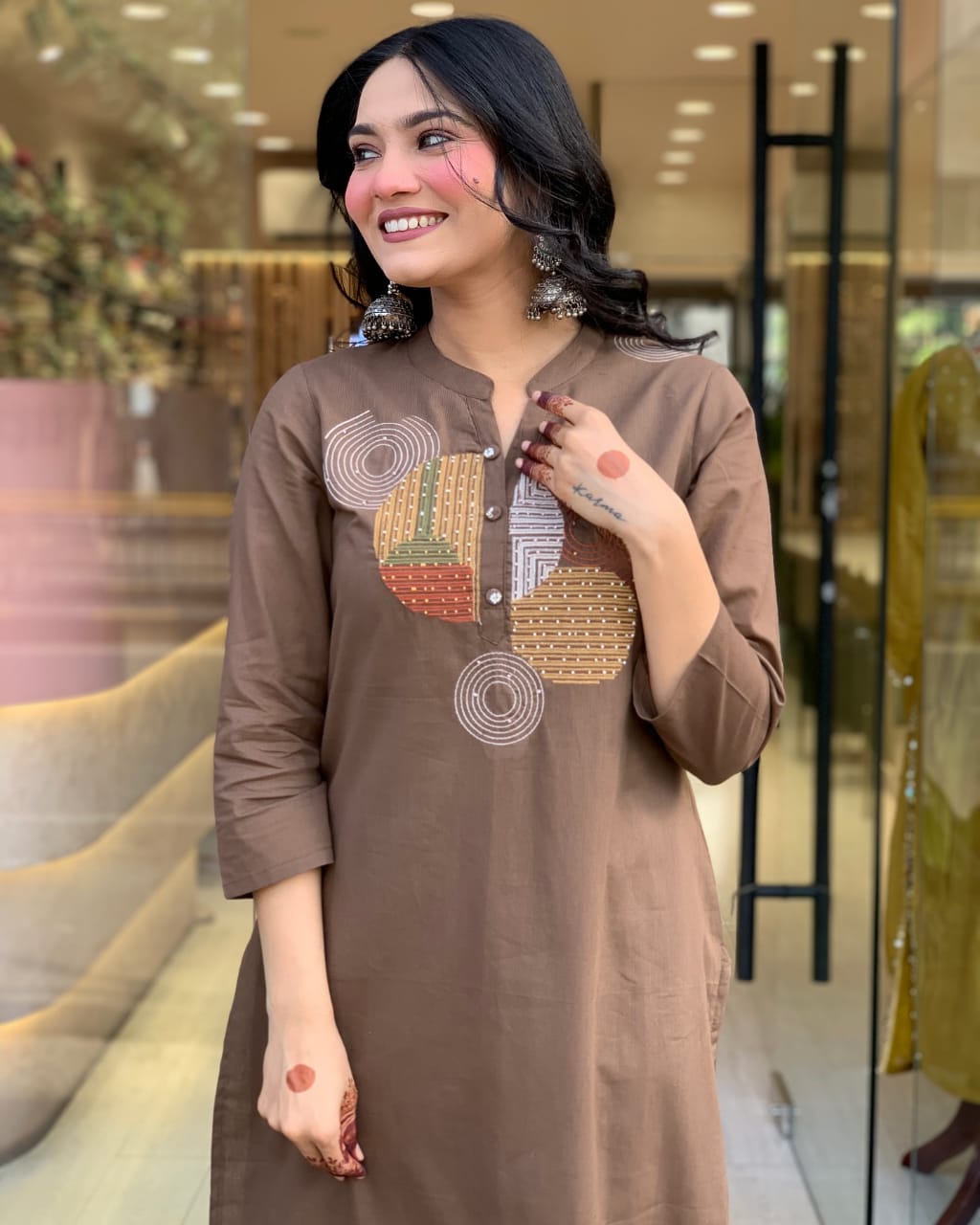 Women cotton hand embroidered kurta pant with dupatta set