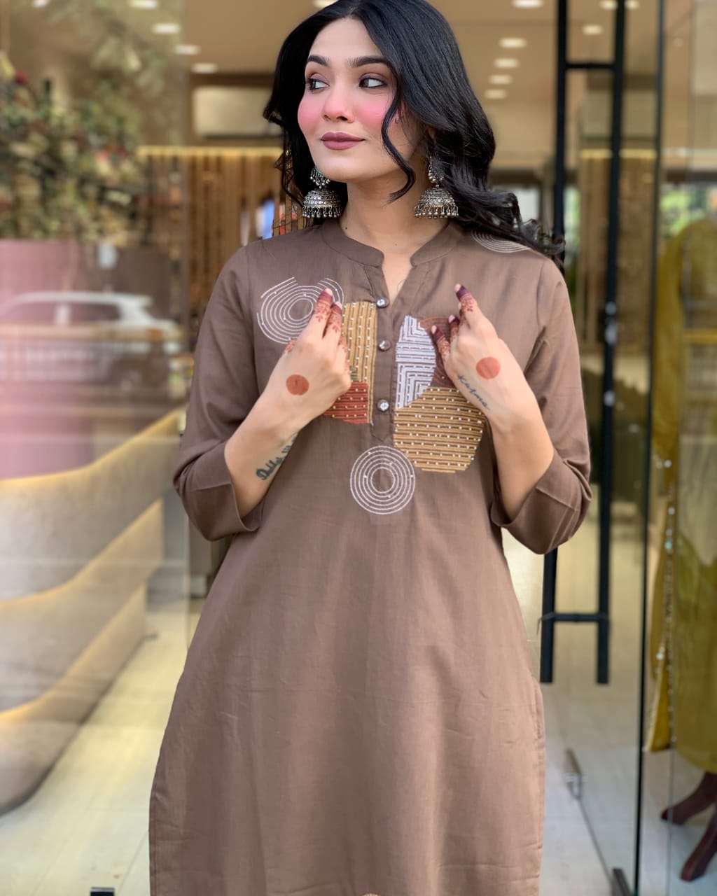 Women cotton hand embroidered kurta pant with dupatta set