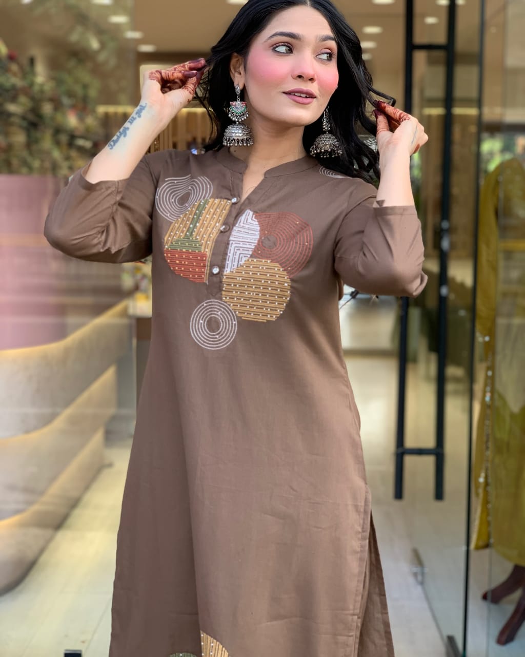 Women cotton hand embroidered kurta pant with dupatta set