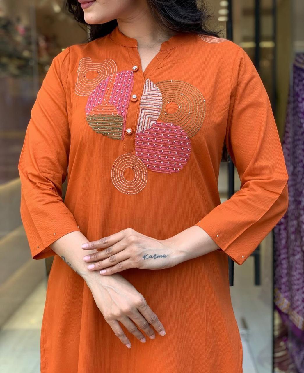 Women cotton hand embroidered kurta pant with dupatta set
