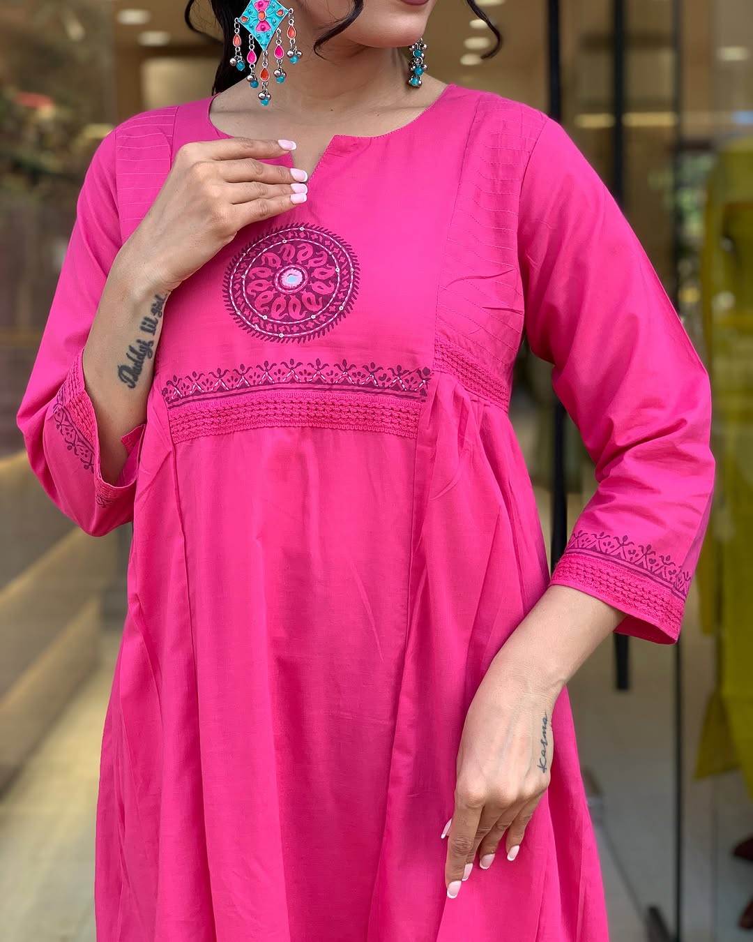 Pink Designer Cotton Kurta Pant with Dupatta Set
