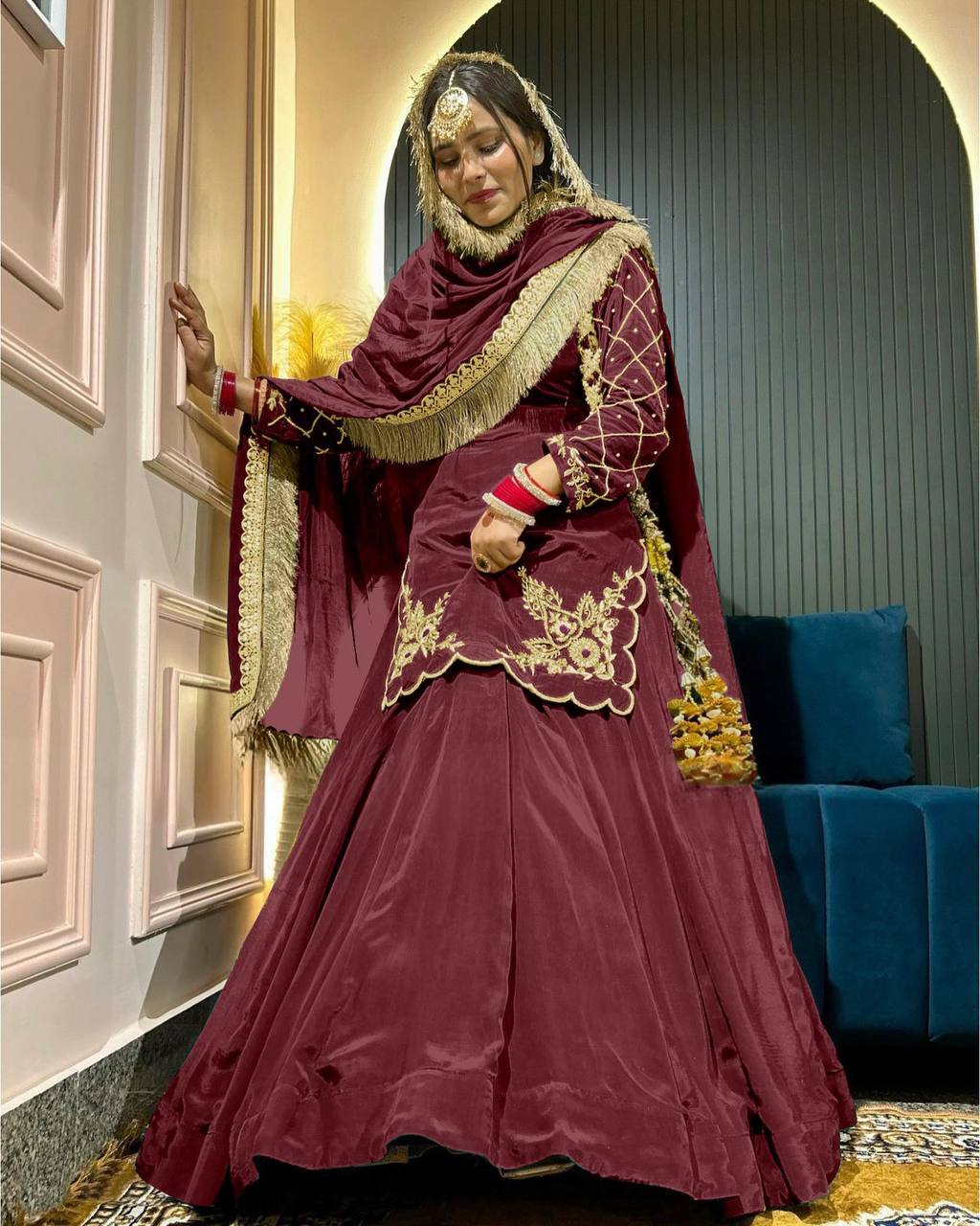 Natural Crep Silk Kurta Lehenga with Dupatta Set