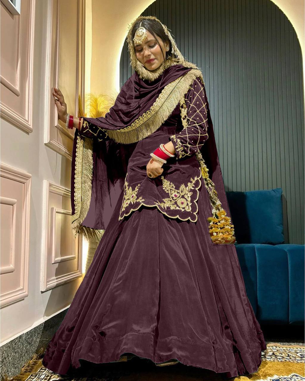 Natural Crep Silk Kurta Lehenga with Dupatta Set