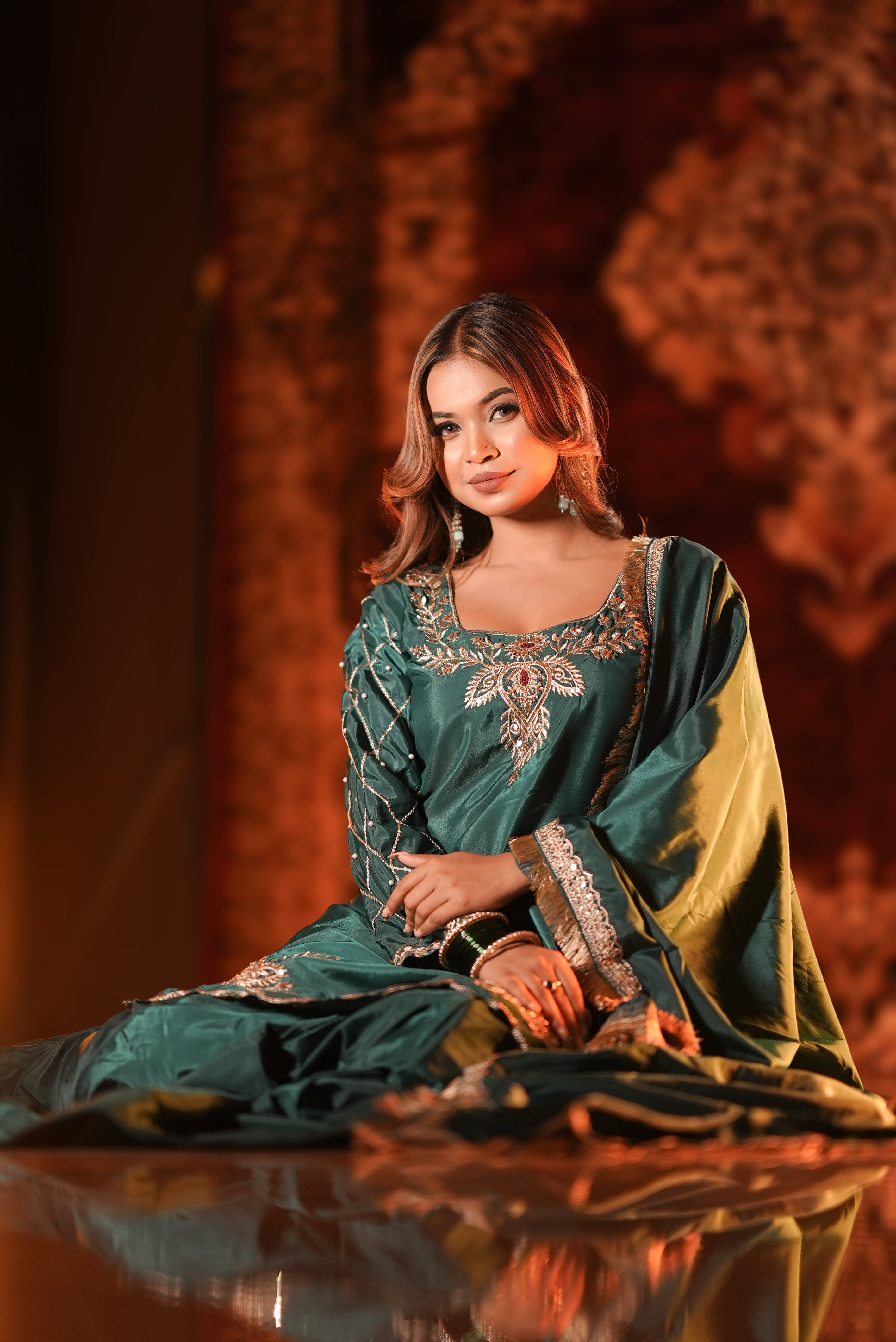 Natural Crep Silk Kurta Lehenga with Dupatta Set