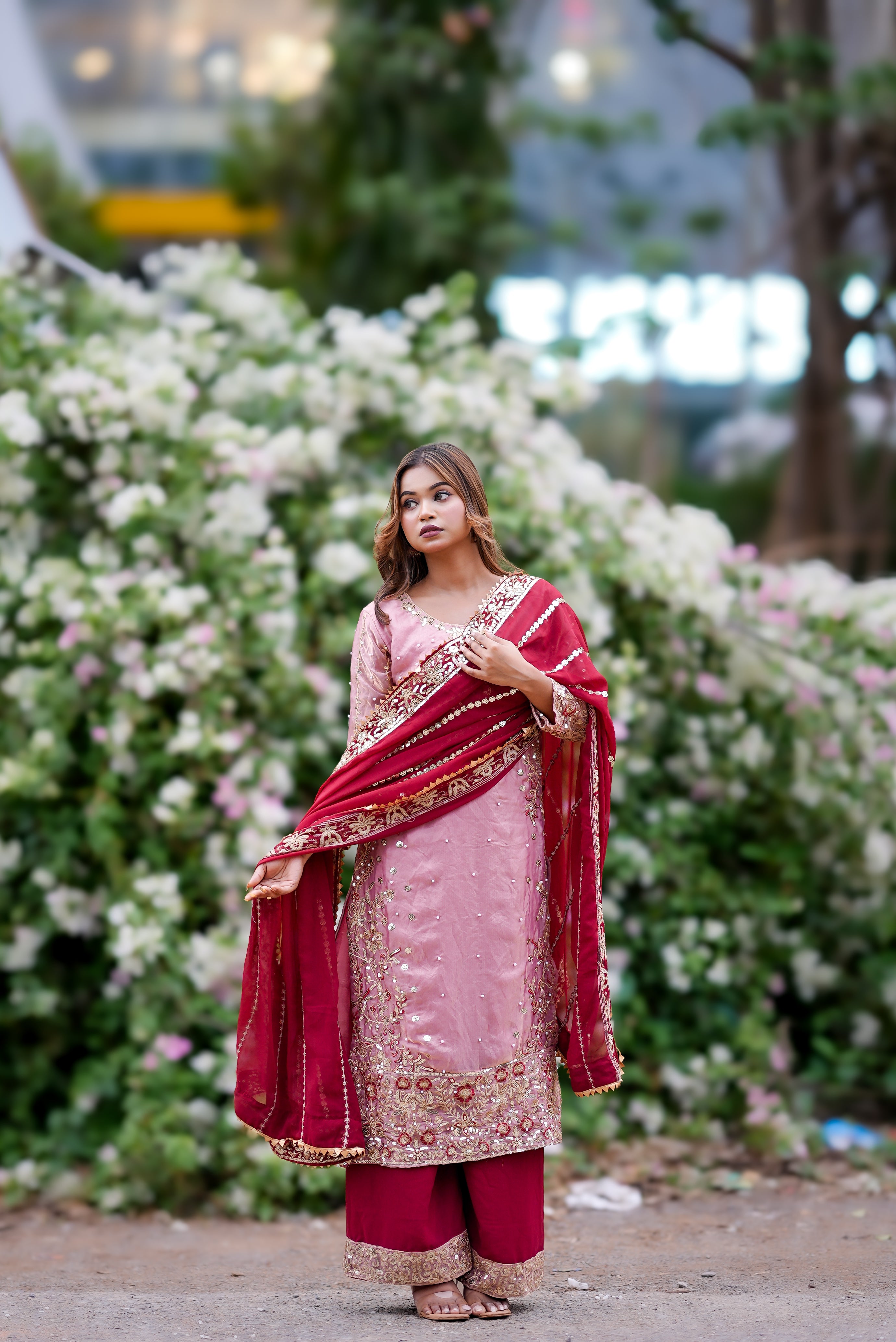 Beautiful Embroidery silk kurta palazzo sset