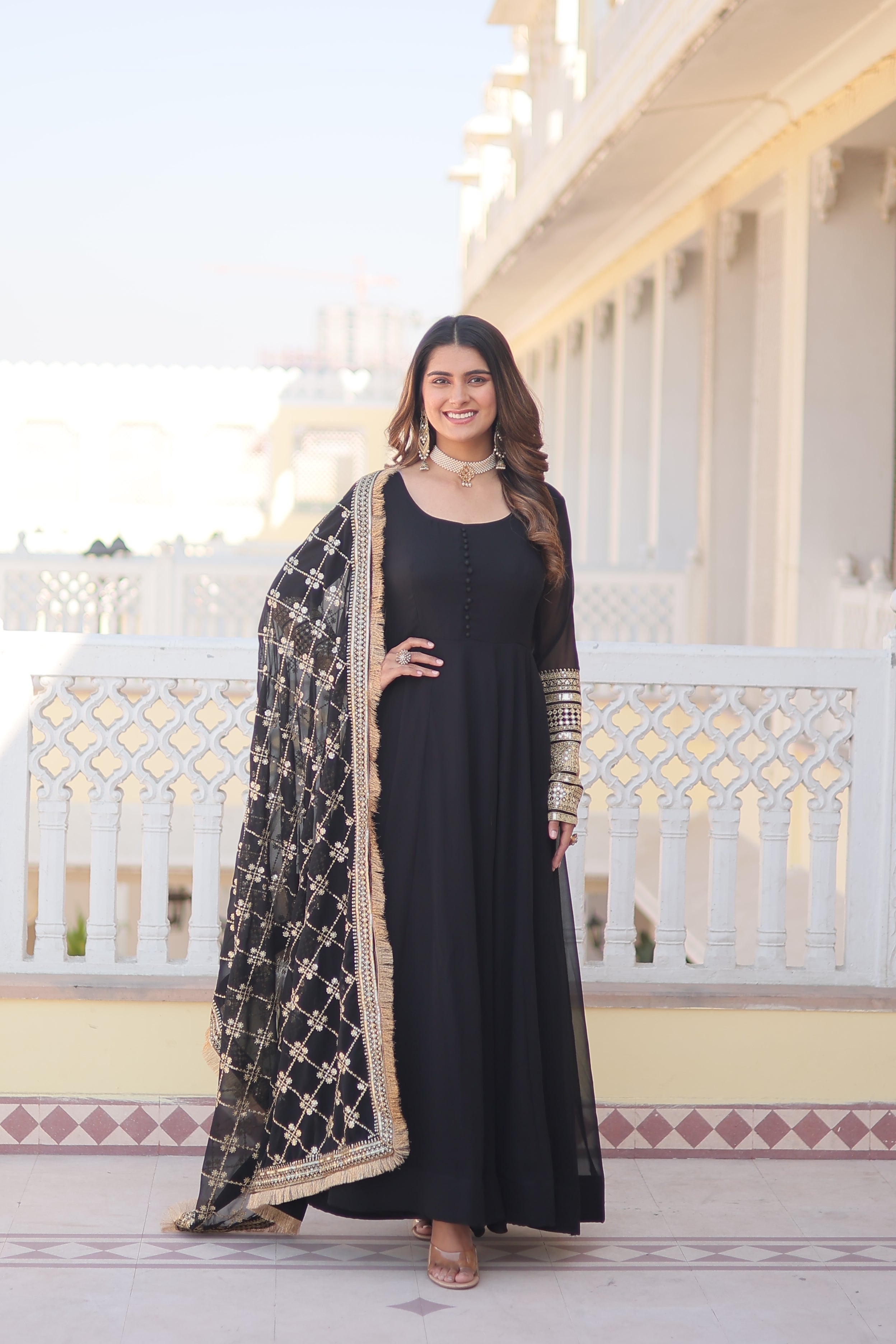Faux Blooming Gown with Dupatta With Attractive Embroidered Sequins