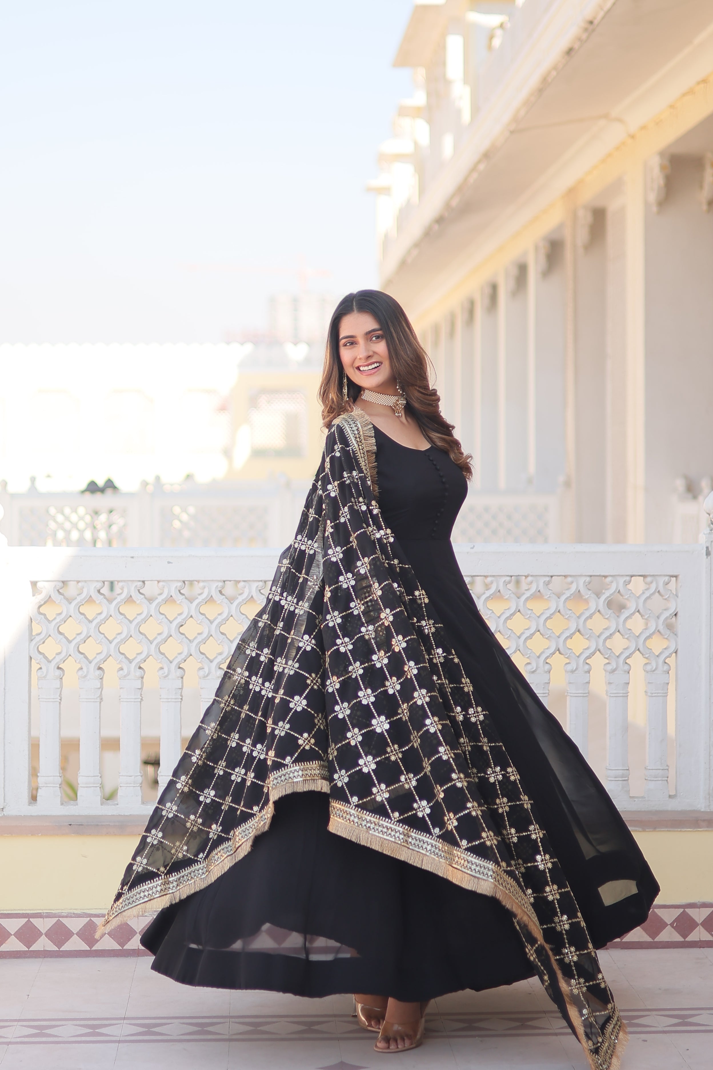 Faux Blooming Gown with Dupatta With Attractive Embroidered Sequins