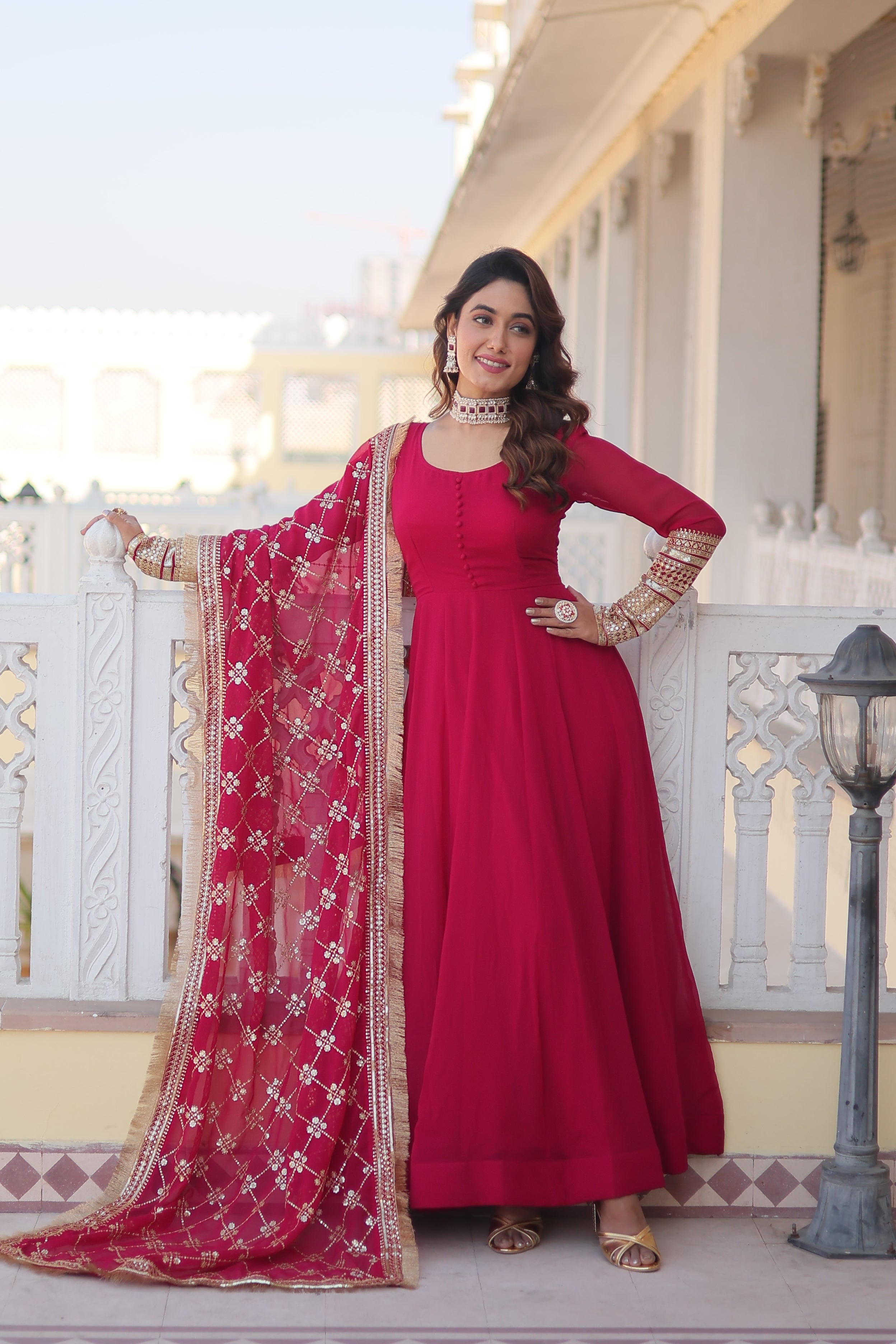 Faux Blooming Gown with Dupatta With Attractive Embroidered Sequins