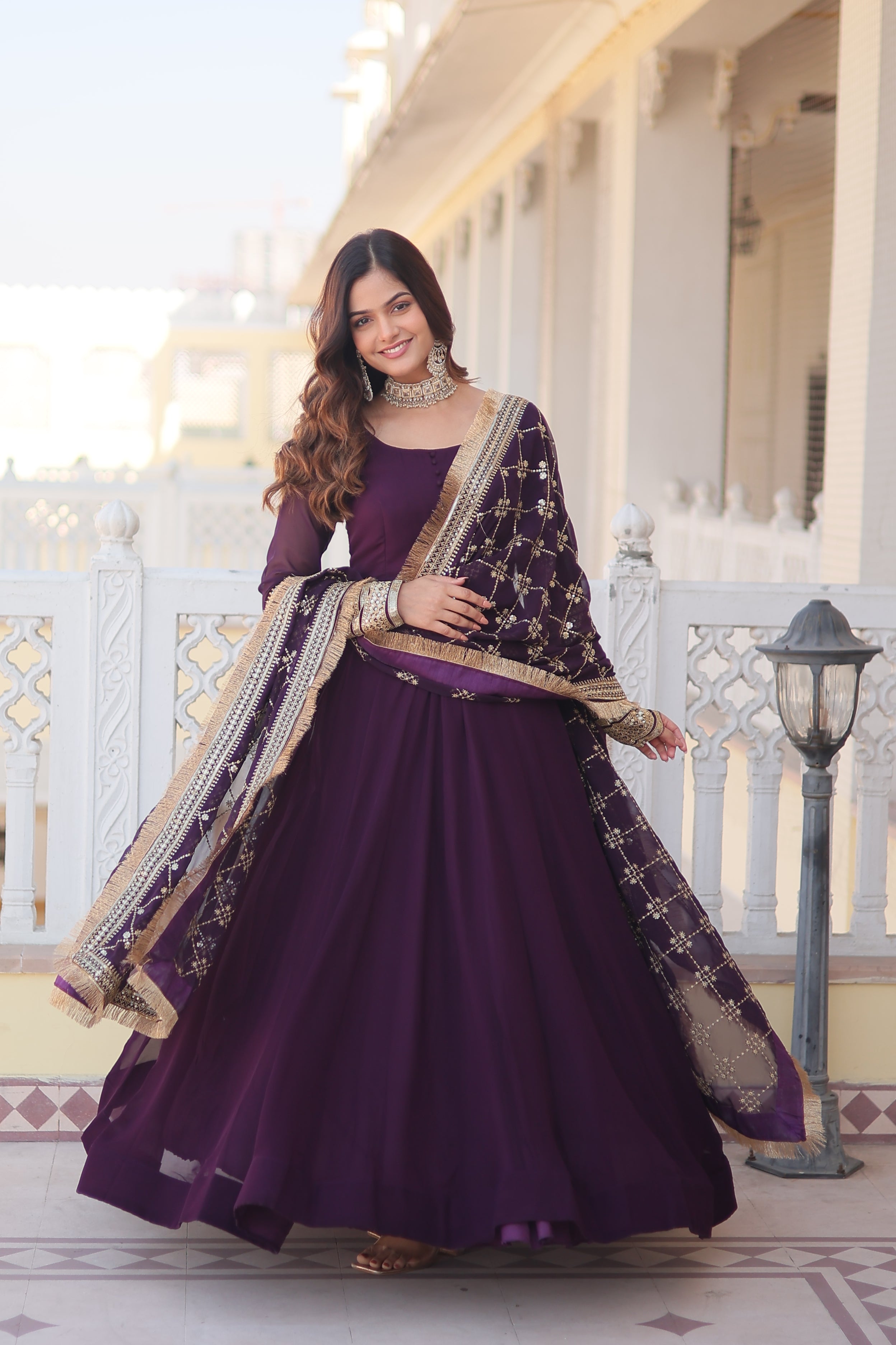 Faux Blooming Gown with Dupatta With Attractive Embroidered Sequins