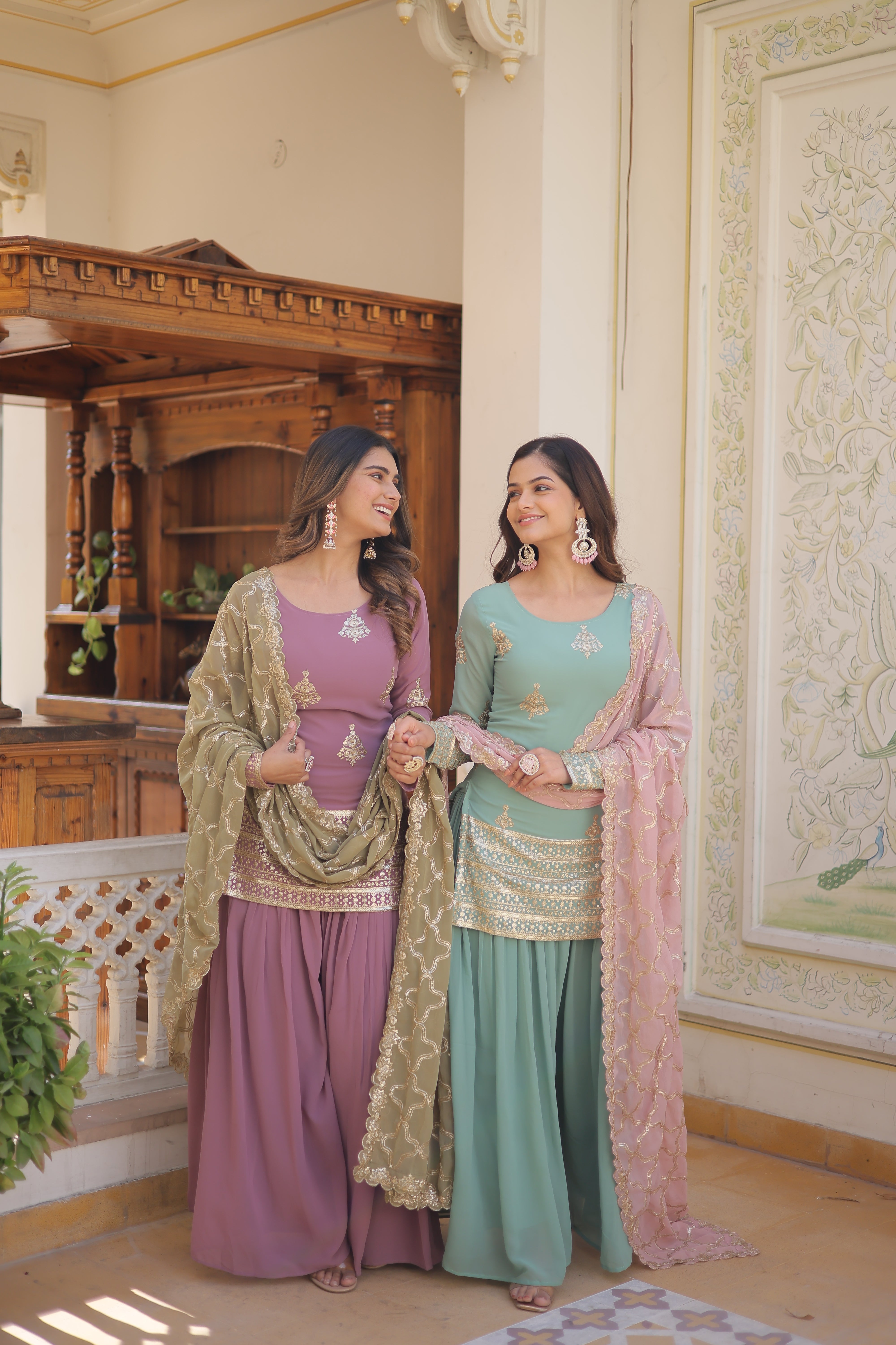 Beautiful Designer Kurti Plazo Dupatta Sets