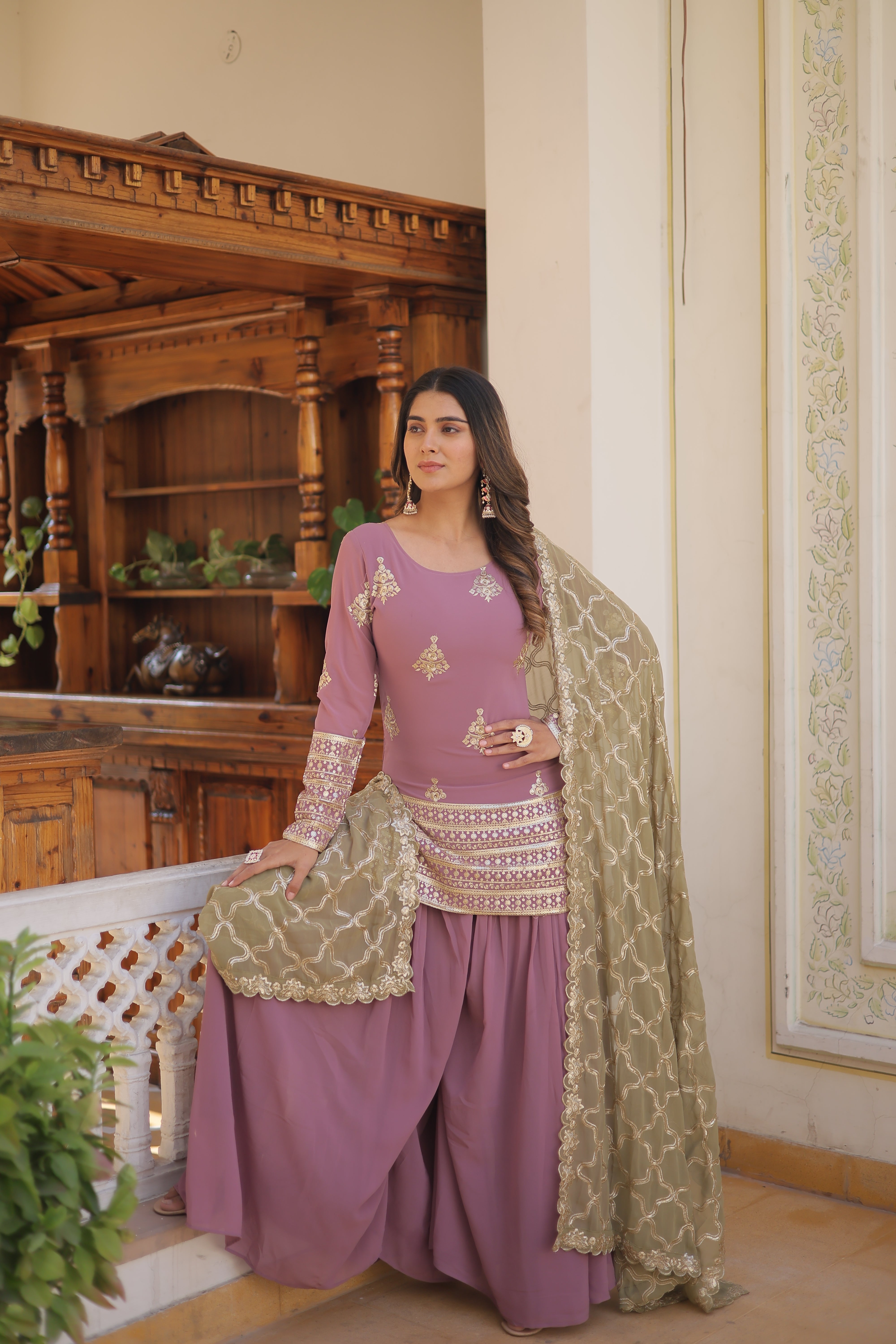 Beautiful Designer Kurti Plazo Dupatta Sets