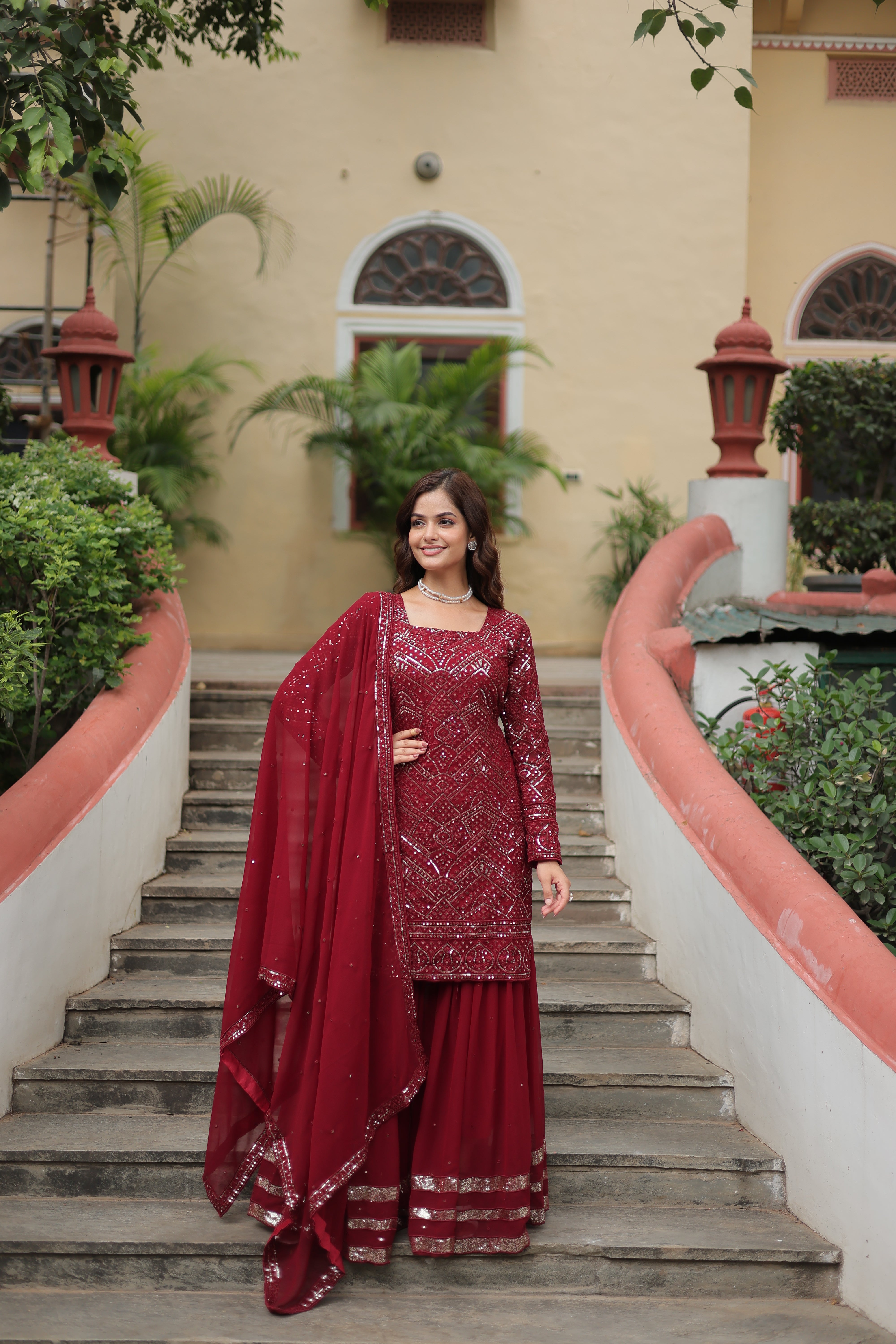 PREMIUM DESIGNER READYMADE TOP SHARARA DUPATTA SET