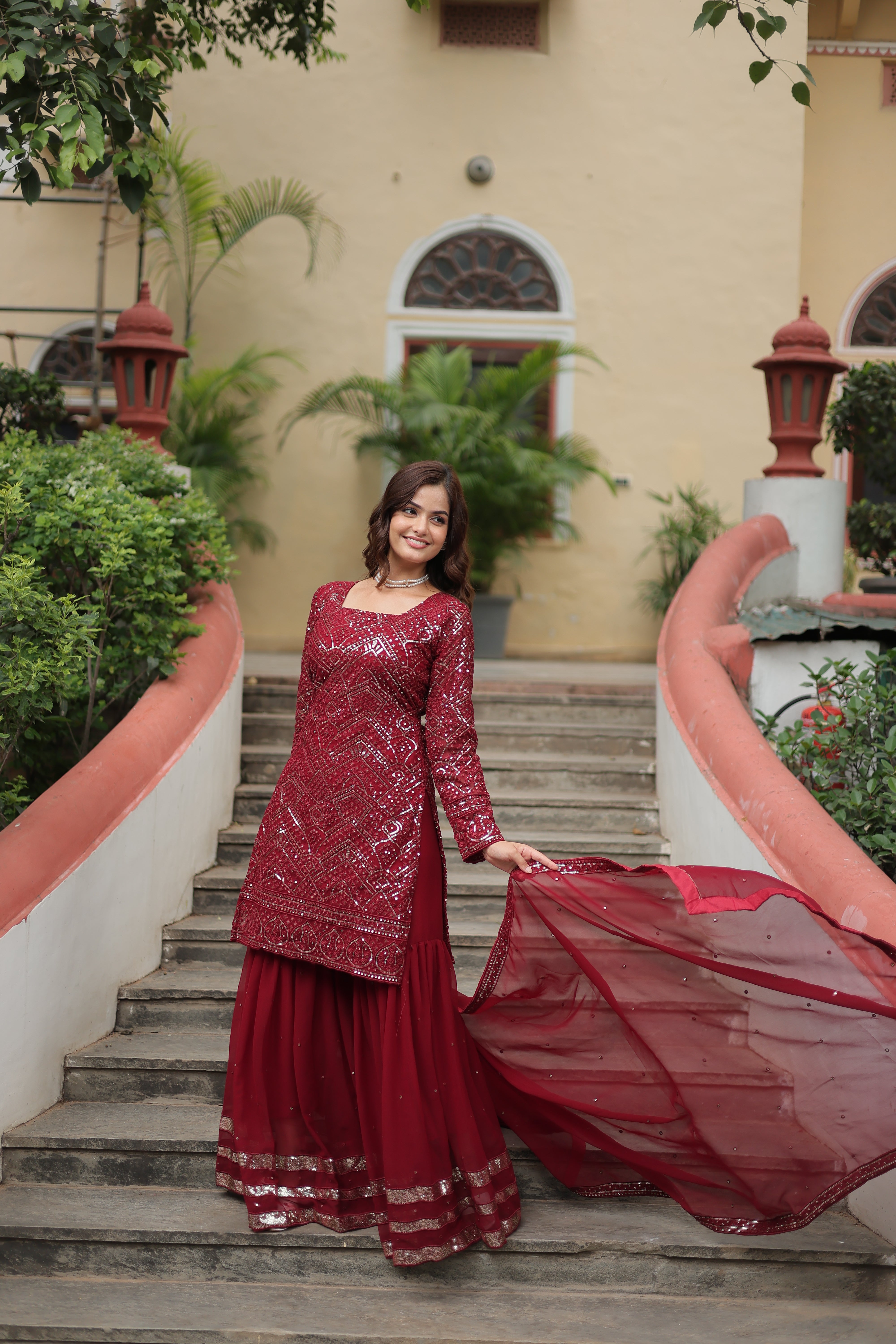 PREMIUM DESIGNER READYMADE TOP SHARARA DUPATTA SET