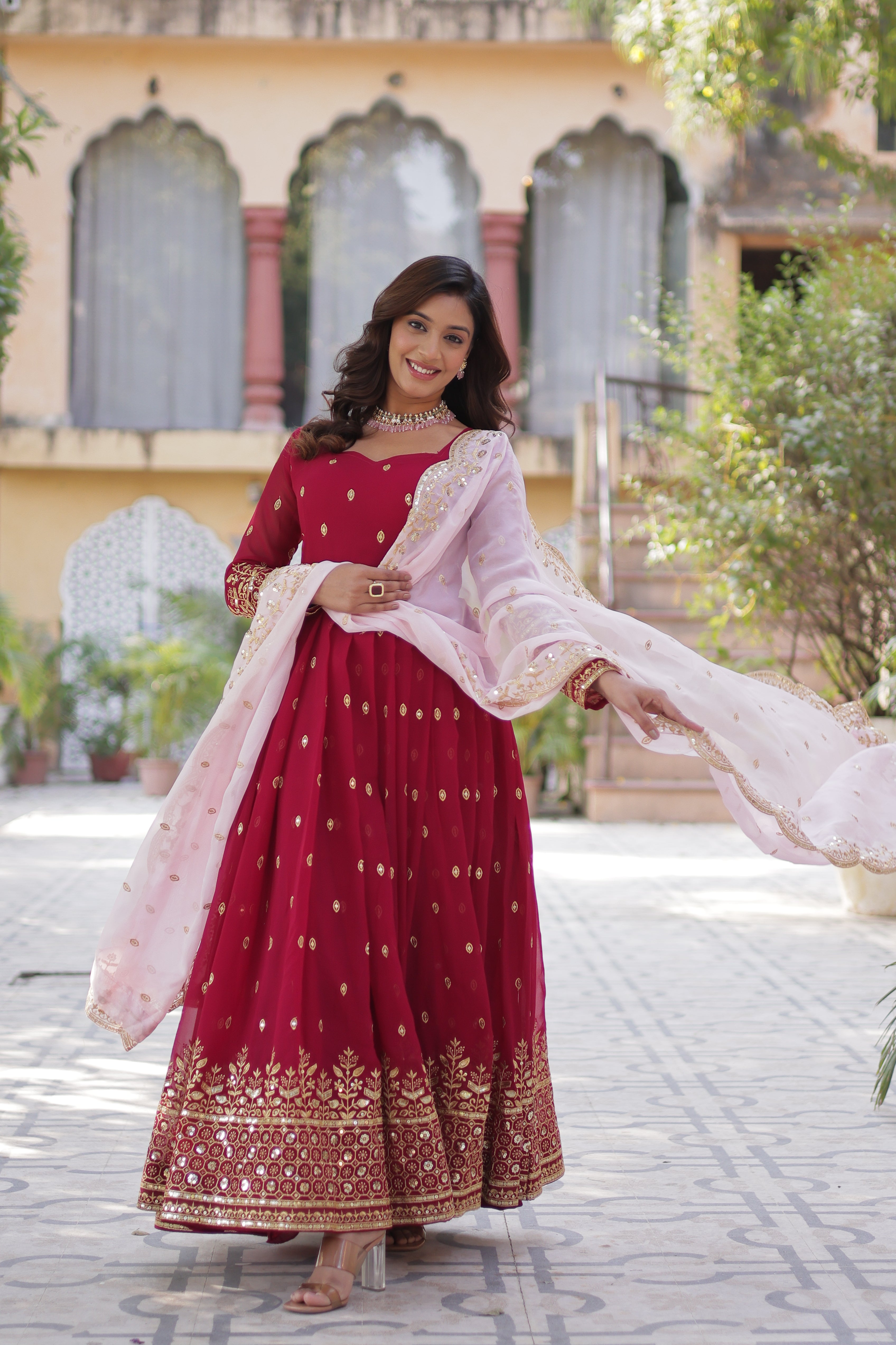 Beautiful Designer Gown With Zari & Sequin Work