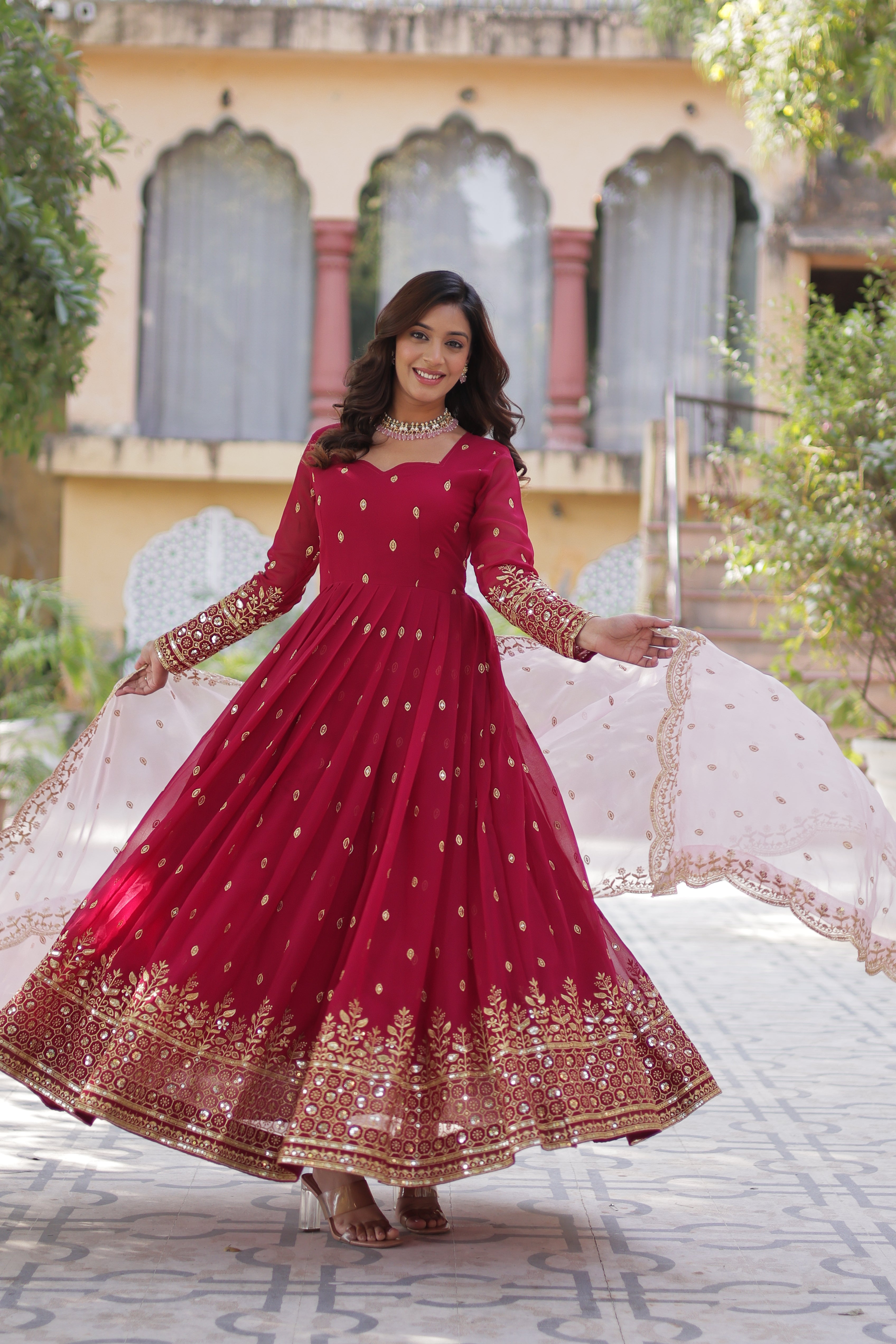 Beautiful Designer Gown With Zari & Sequin Work