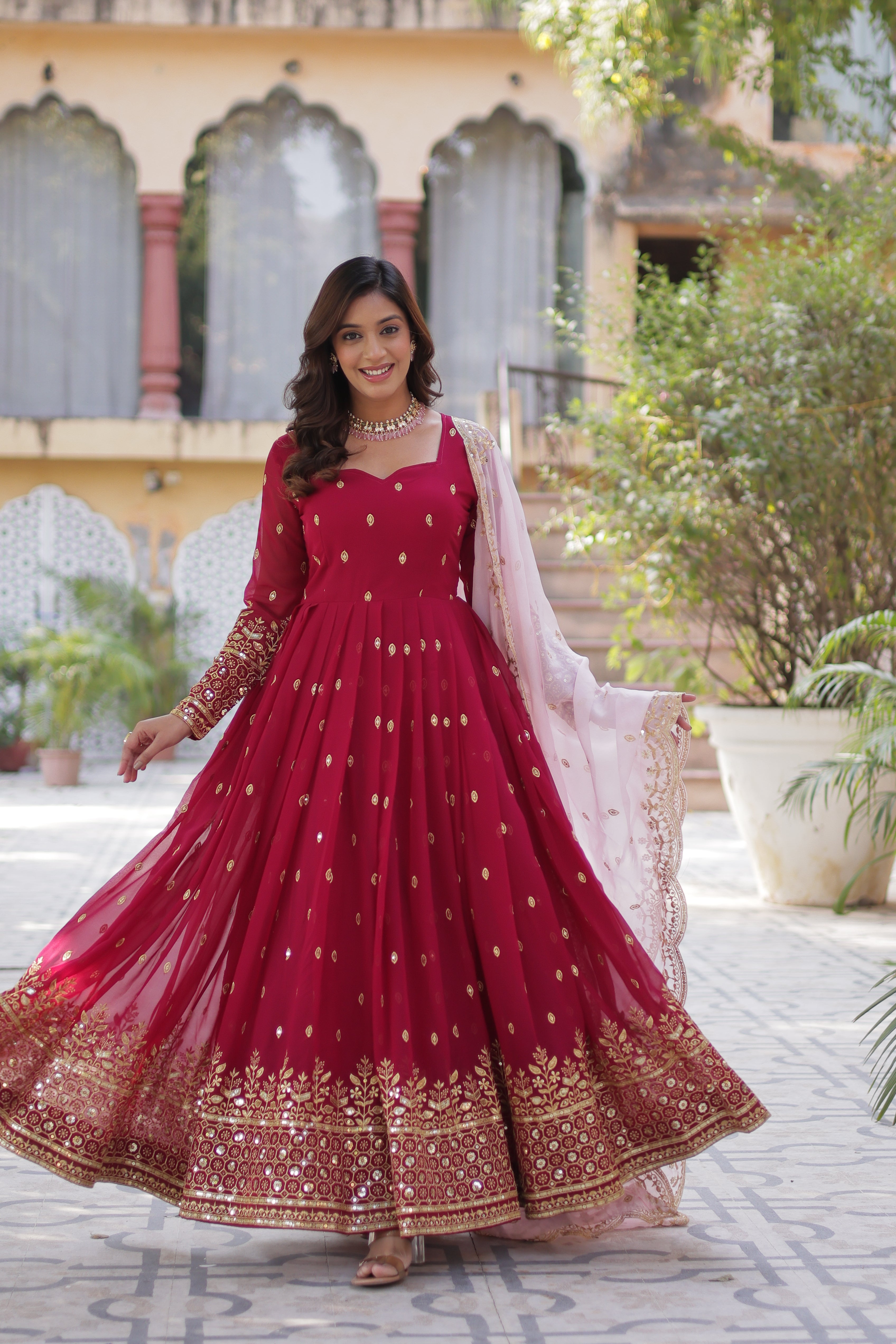 Beautiful Designer Gown With Zari & Sequin Work