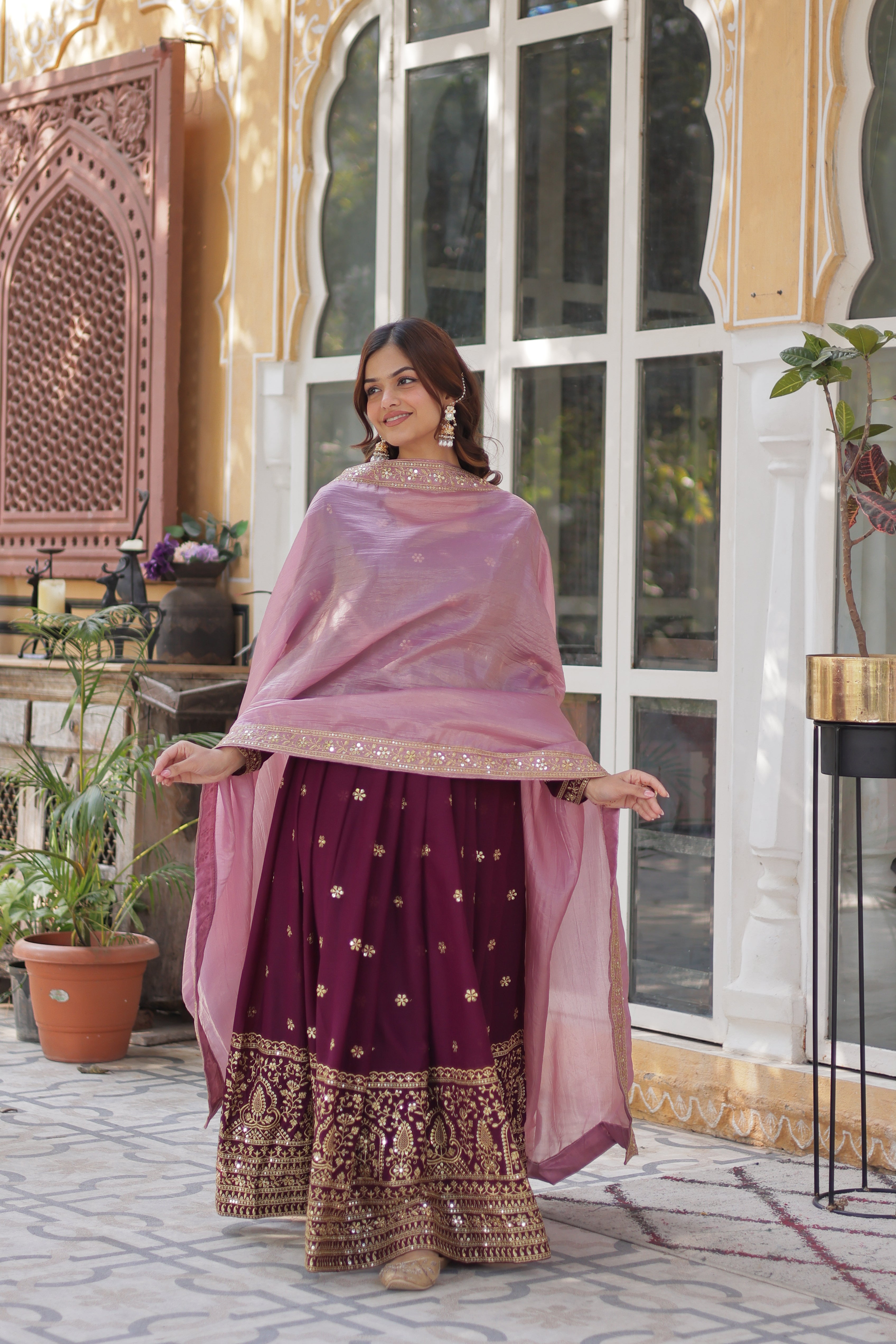 Premium Star Georgette Gown with Embroidery Zari Sequins-work