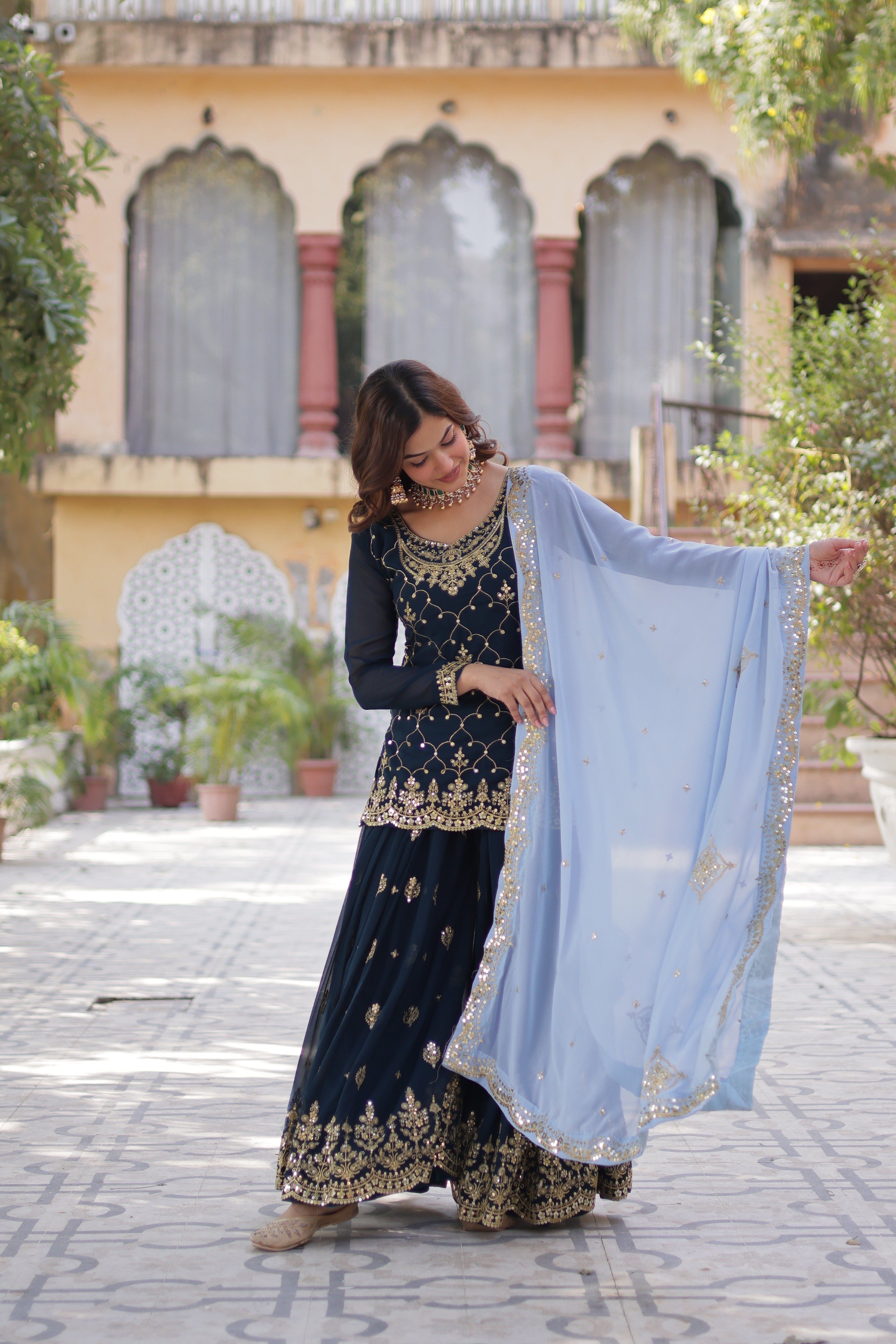 Premium Designer Readymade Kurti Palazo Dupatta Set